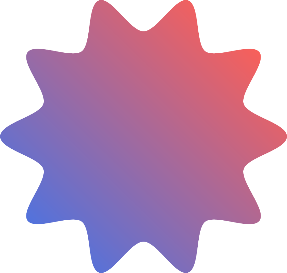 Gradient abstract shape with star-like edges, blending from blue at the bottom to red at the top.