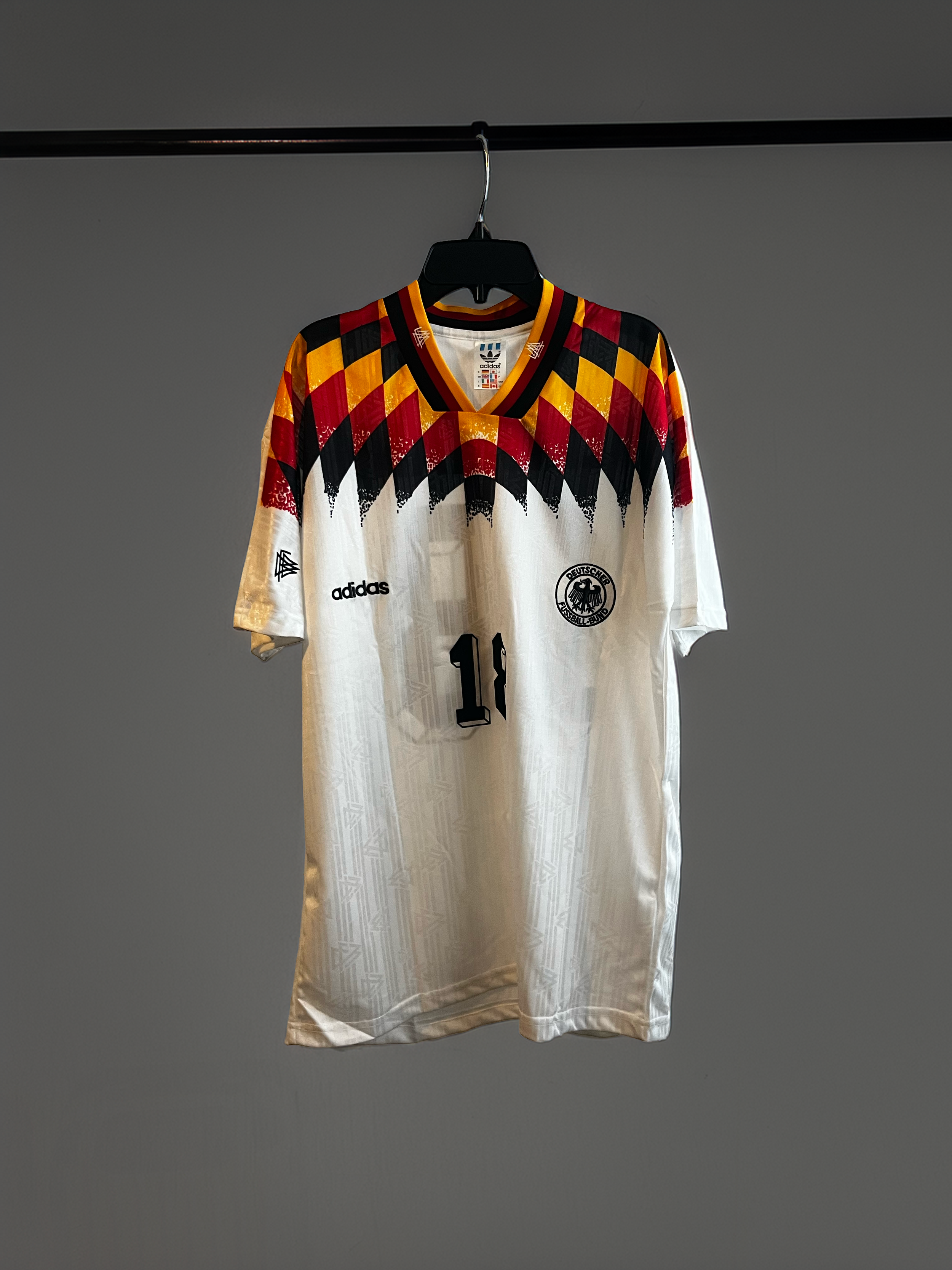 Germany 1994 World Cup Home Jersey — Klinsmann #18 — Adidas