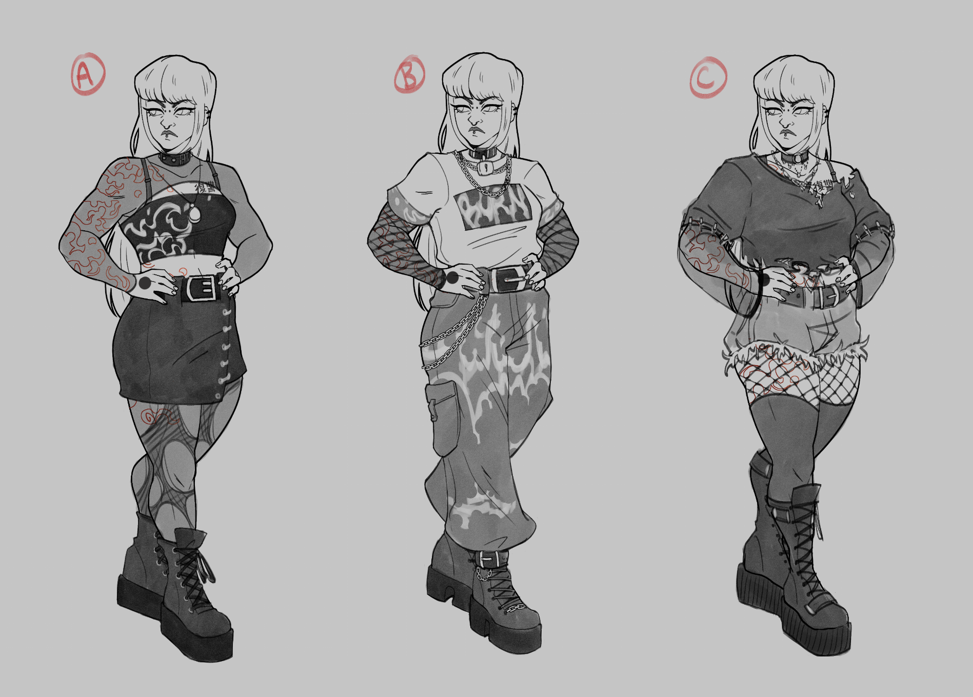 Outfit variations. 