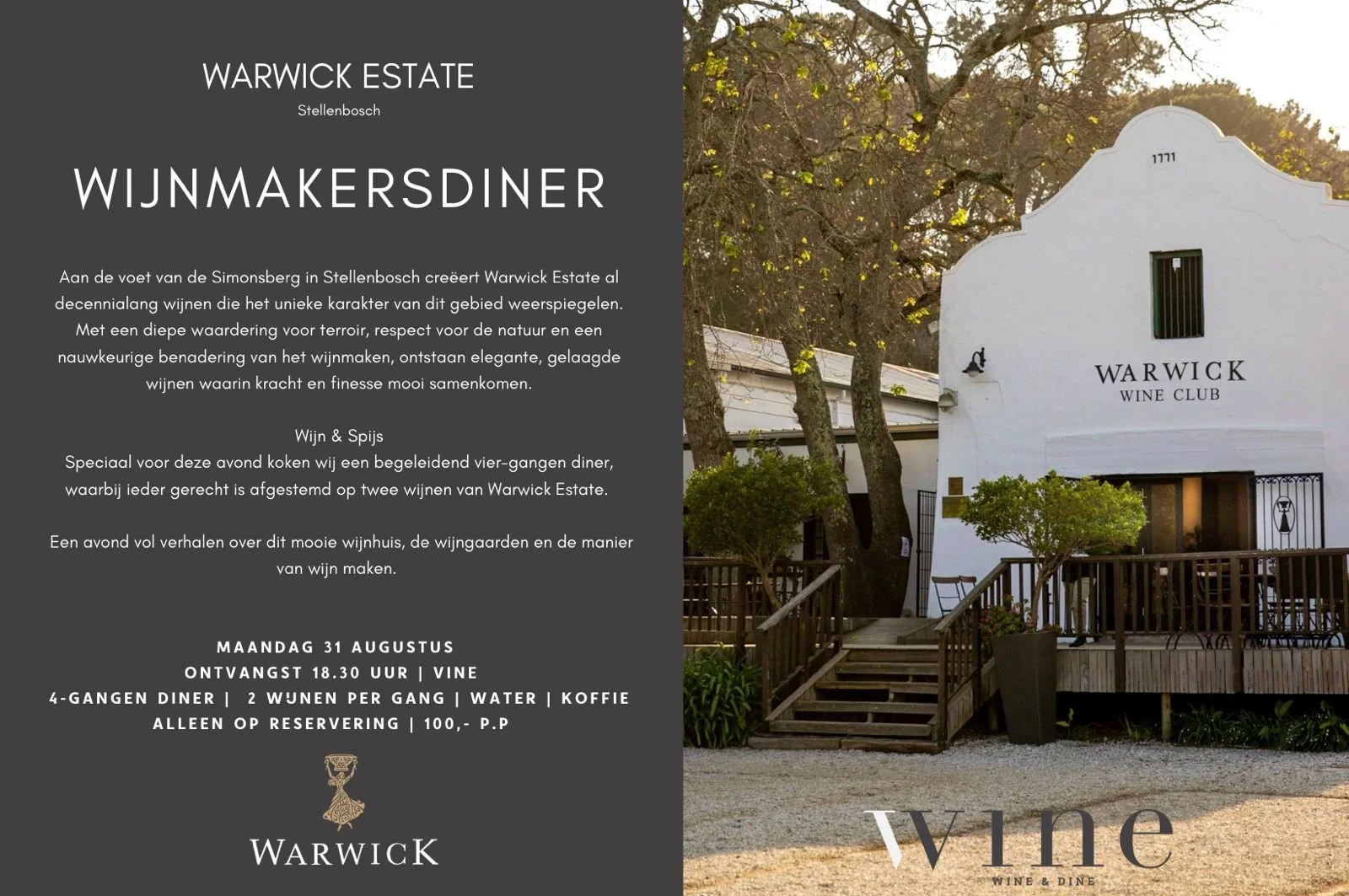 Wijnmakersdiner Warwick Wine Estate