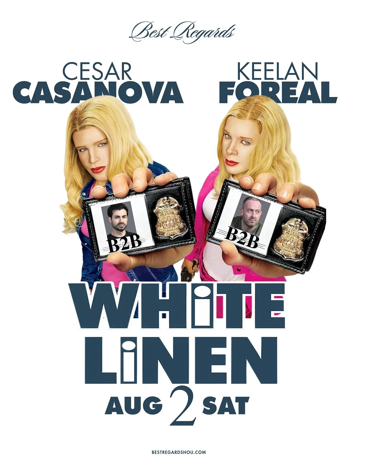❕WHITE LINEN NIGHT — AUG 2 ❕
You already know the duo is going B2B 👯‍♀️
@the_cesar_casanova x @keelanforeal 
Serving looks, beats, and badge-worthy bangers all night long.
🤍No cover
🍸 Drink specials
⚪️Dress the part. All white, all night