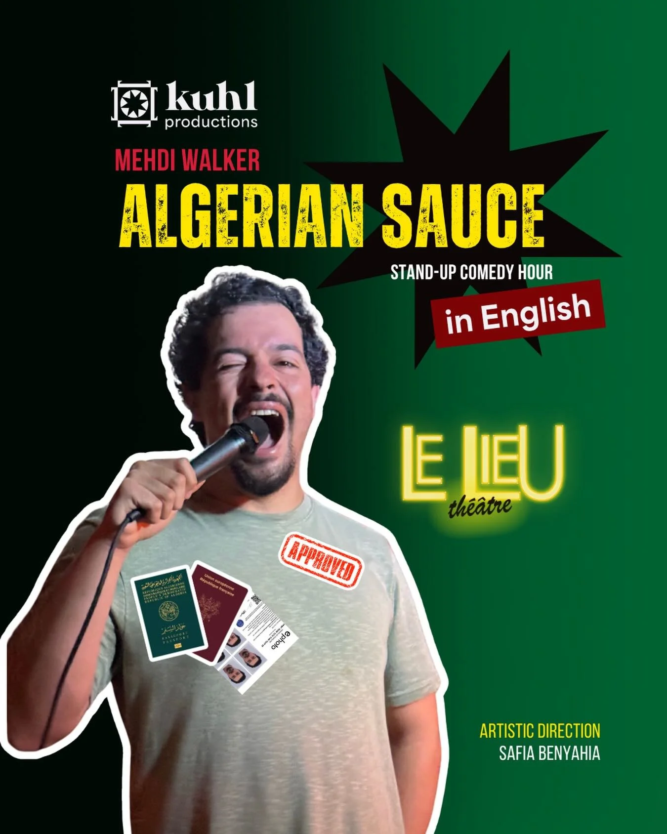 Algerian Sauce is now @theatre.le.lieu ! Come see @mehdiwalker_ for 2 dates only in🇬🇧 🎤

THIS FRIDAY May 8th - 7PM
Friday, June 19th - 7PM

🎟️ @kuhlcomedy 

#algeriansauce #saucealgerienne #standup
