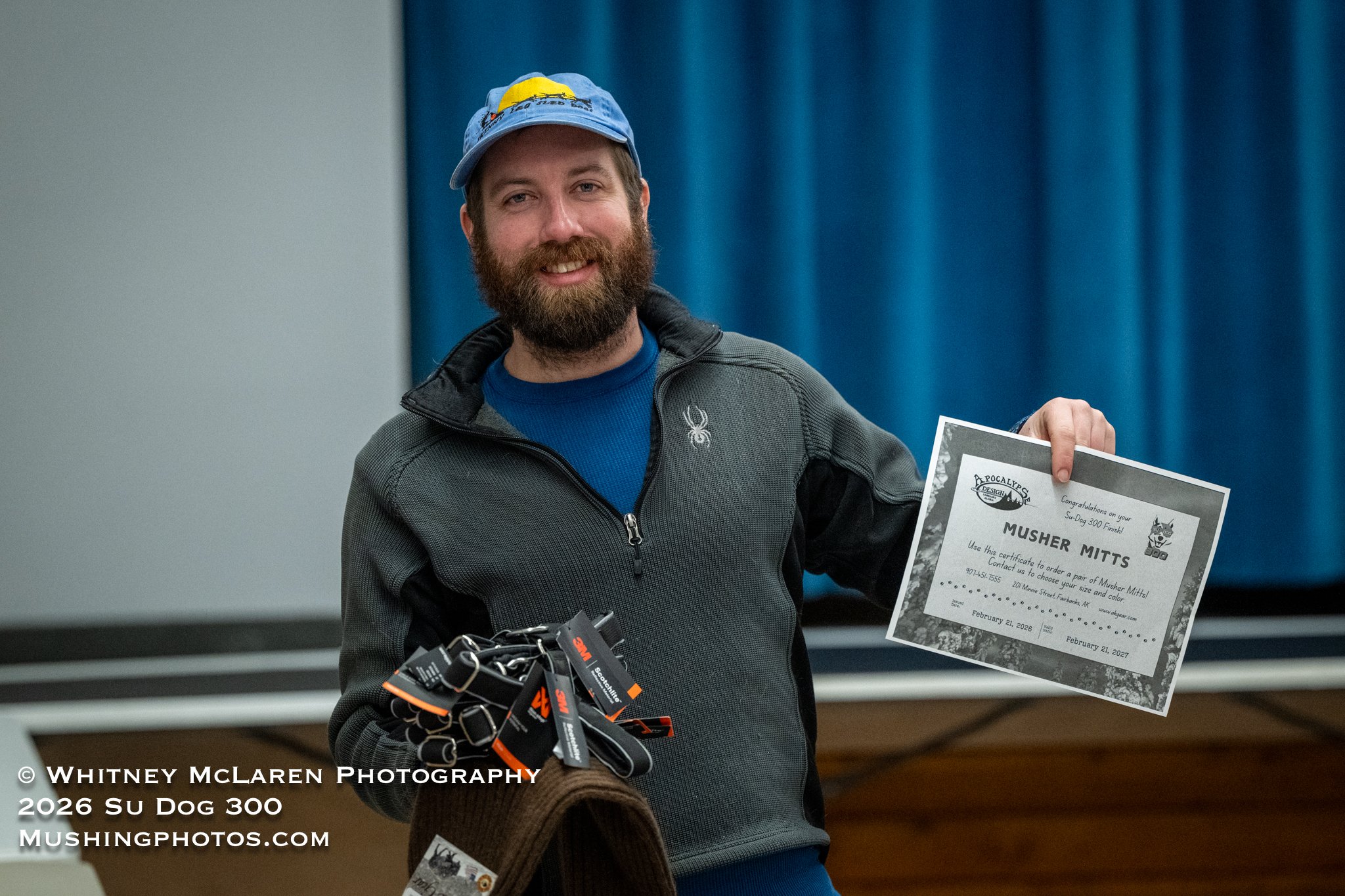 Steve Humes takes home a certificate for custom Apocalypse Desings mitts and Nonstop polar dog collars