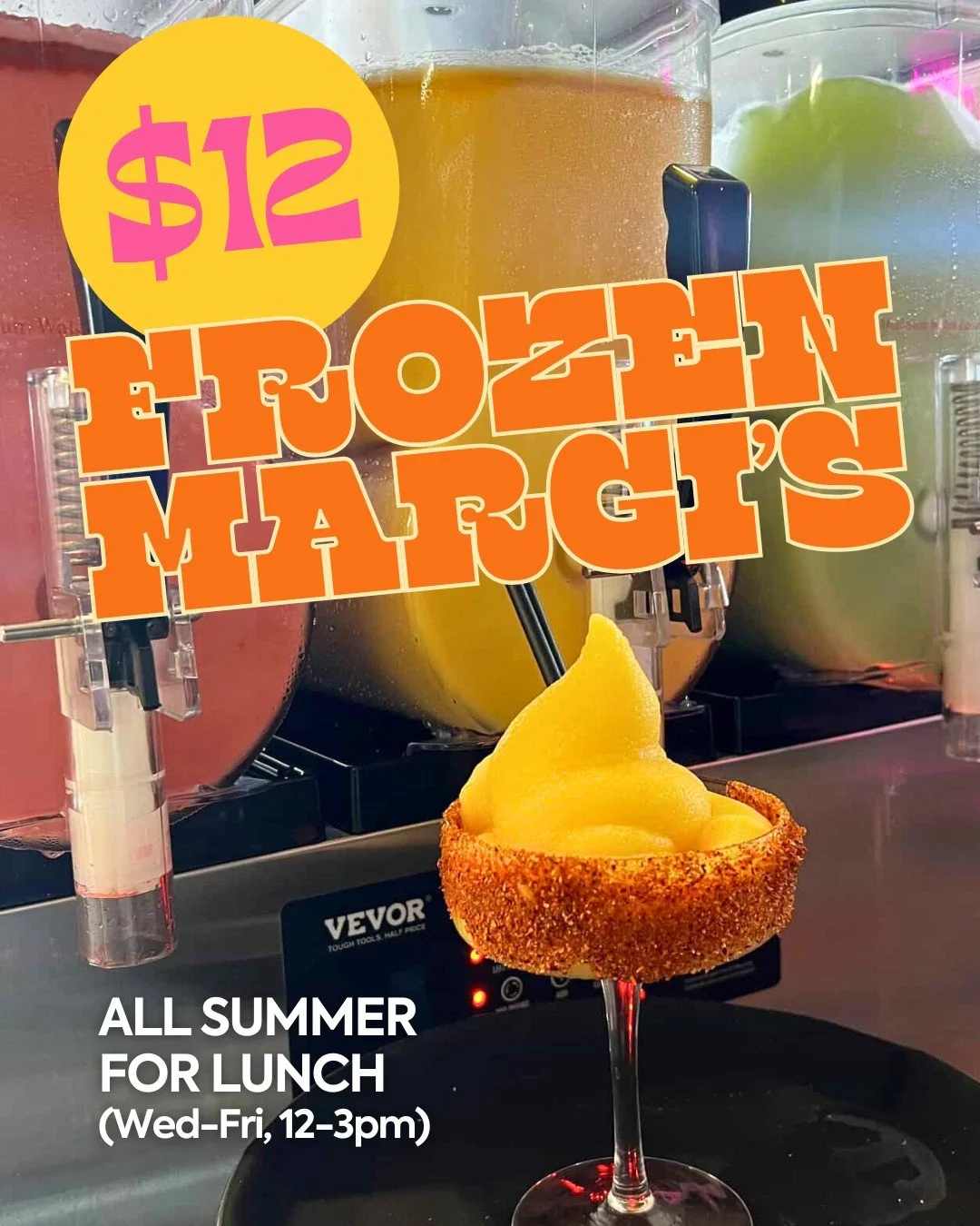 Enjoy $12 Frozen Margaritas Wednesday to Friday from 12&ndash;3pm, all summer long. Ask our staff for available flavours - they change, but they&rsquo;re always ice-cold and irresistible. ❄️🌞