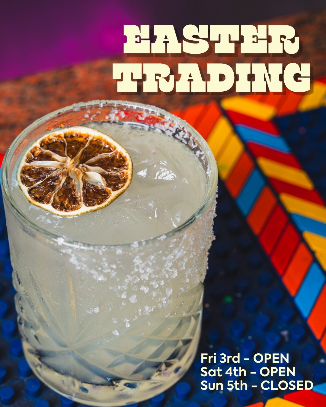 We look forward to celebrating the Easter long weekend with you 🍹🌮 - please note we will be CLOSED on Sunday 5th April. For bookings this weekend please call us on 0416 940 798. 🫶🏼