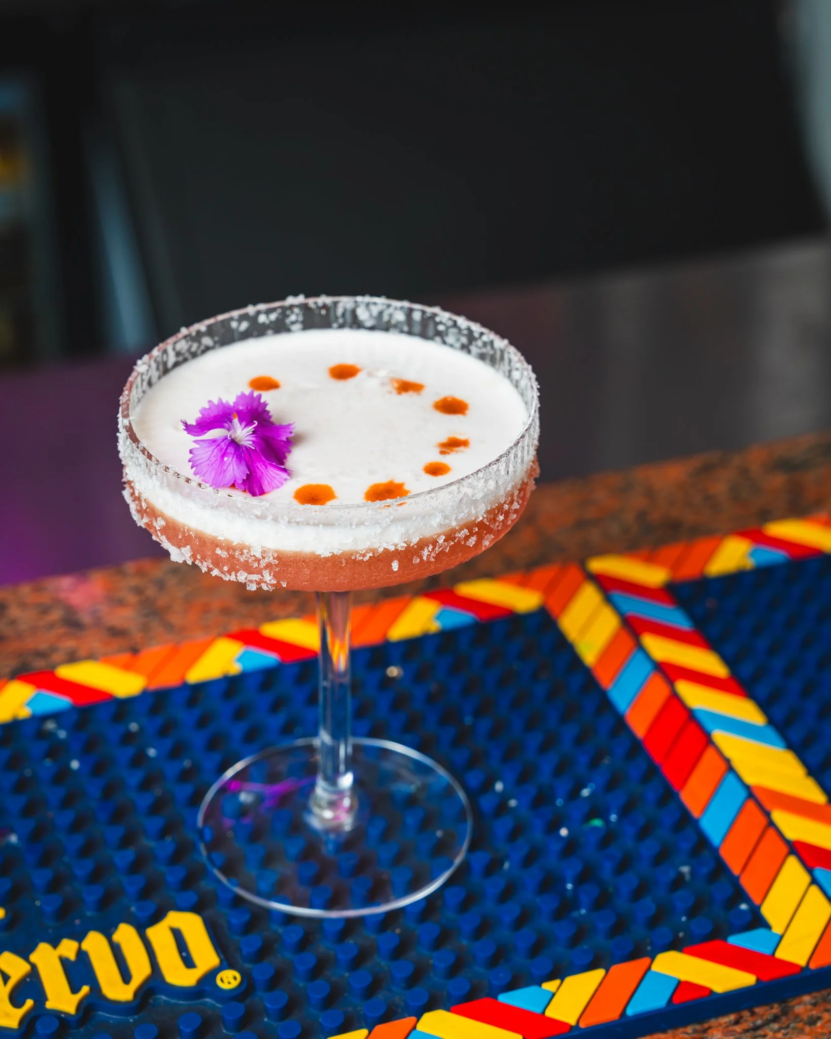 Our Blood Orange Sour Margarita 🍊🧡...

Silver tequila, triple sec, blood orange juice, agave, lime and whites.