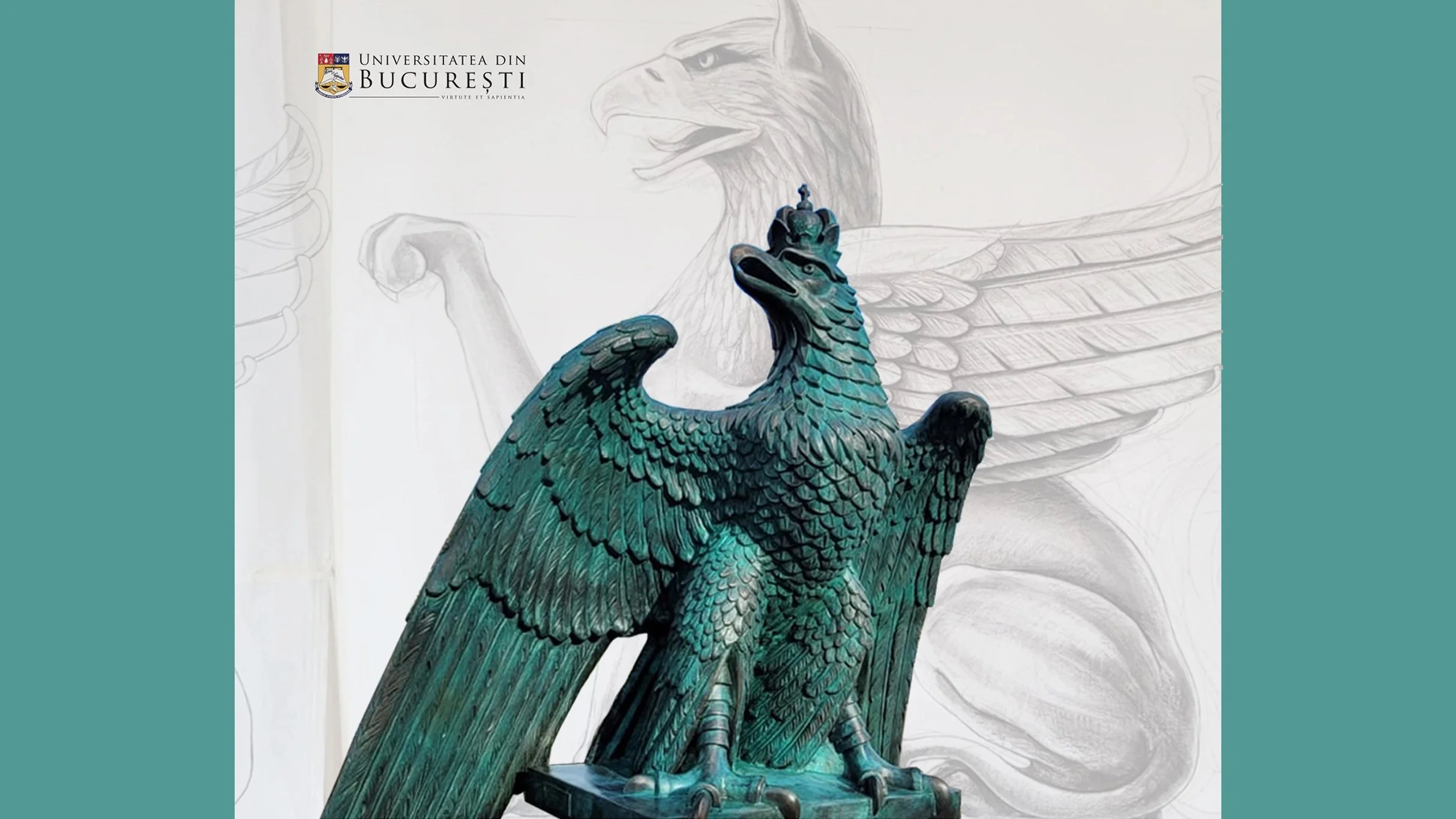 Vulturul și cei doi grifoni au fost reamplasați pe frontonul Palatului Universității din București