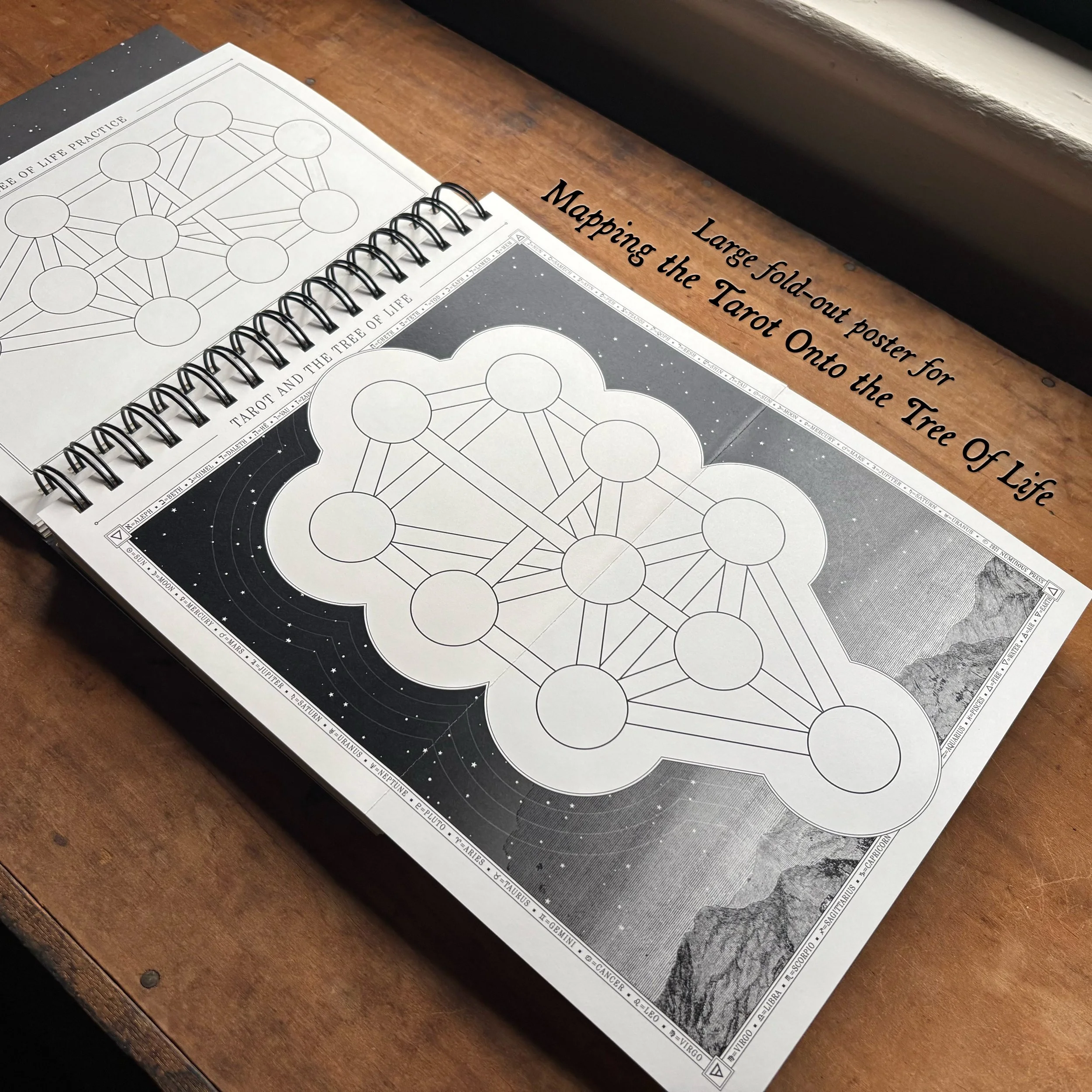 The Great Work Book showing the Tarot and the Qabalah fold-out Tree of Life poster activity.