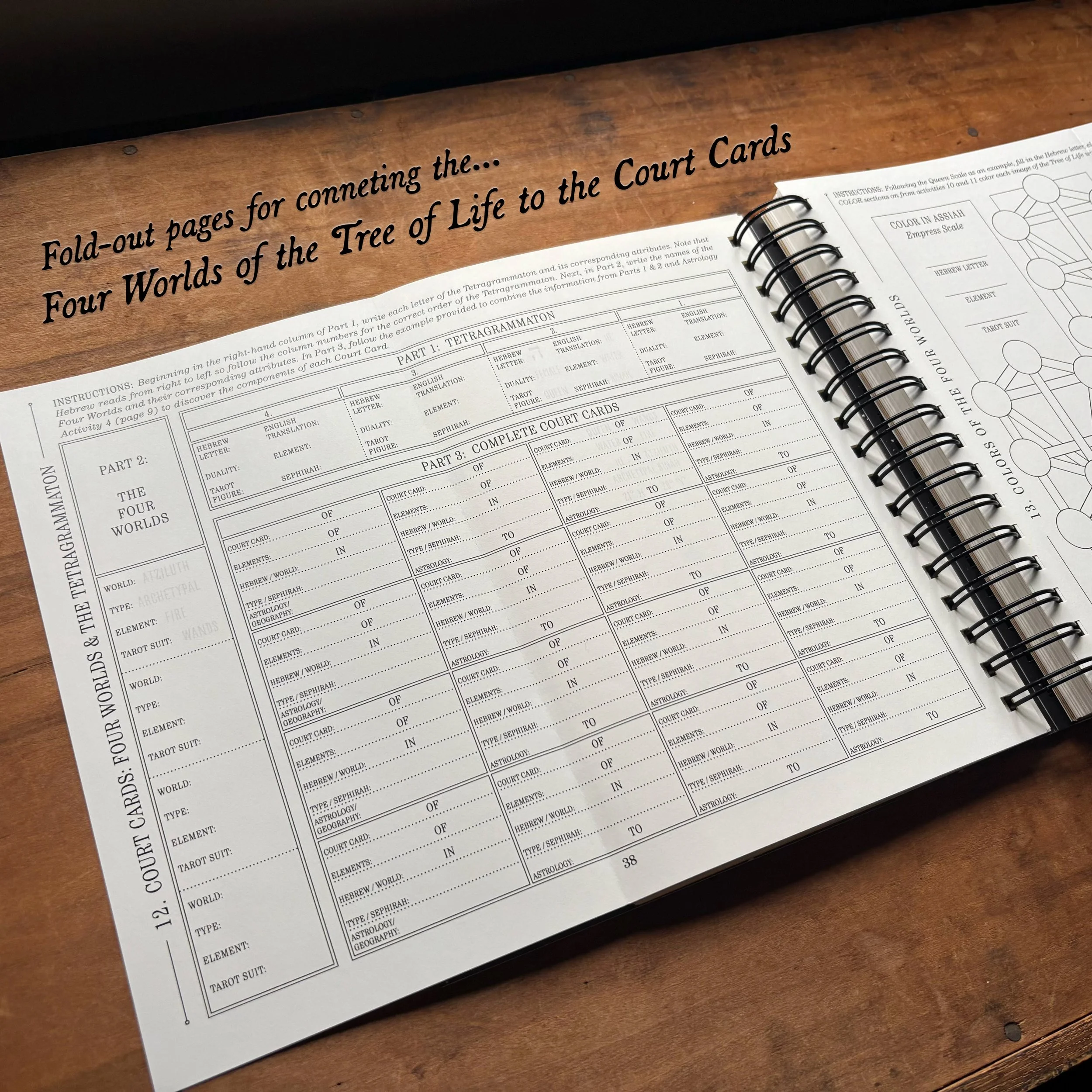 The Great Work Book showing Qabalistic activies to explore the relationship of the Court Cards of the tarot to the Four Worlds of the Treel of Life and Tetragrammaton.