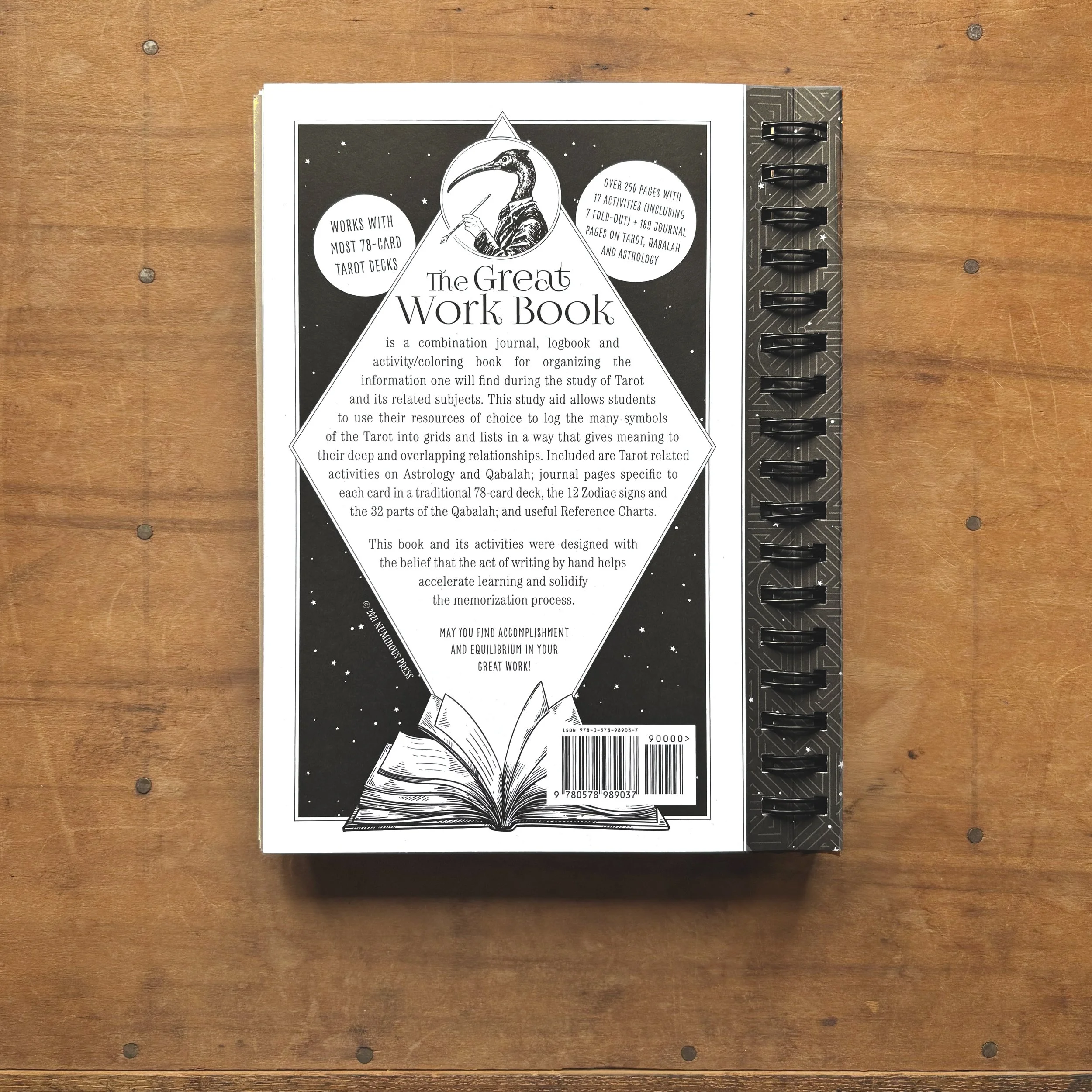 Back cover of The Great Work Book study aid, logbook and journal for tarot symbolism