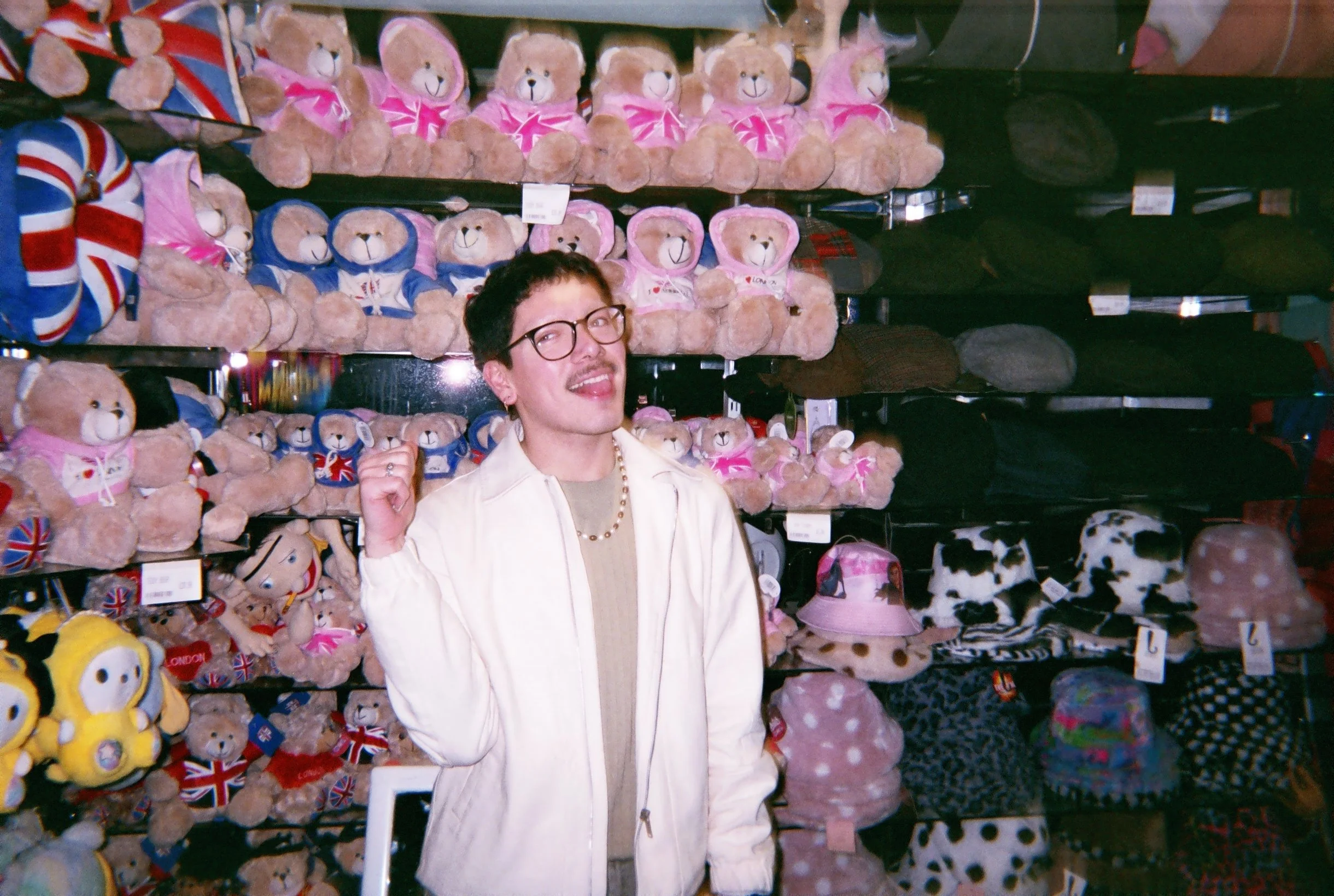 Me in front of British plushies, celebrating the event, March 22nd.