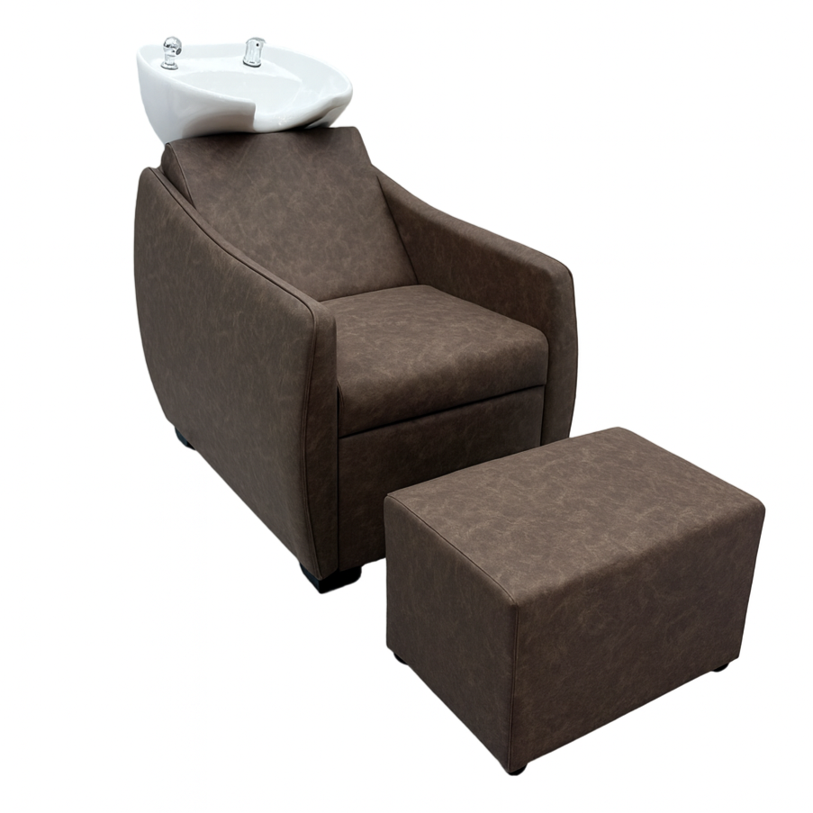 Bismark Basin in custom Brown with ottoman and white basin