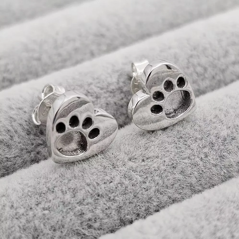 925 Silver Heart Paw Memorial Earrings