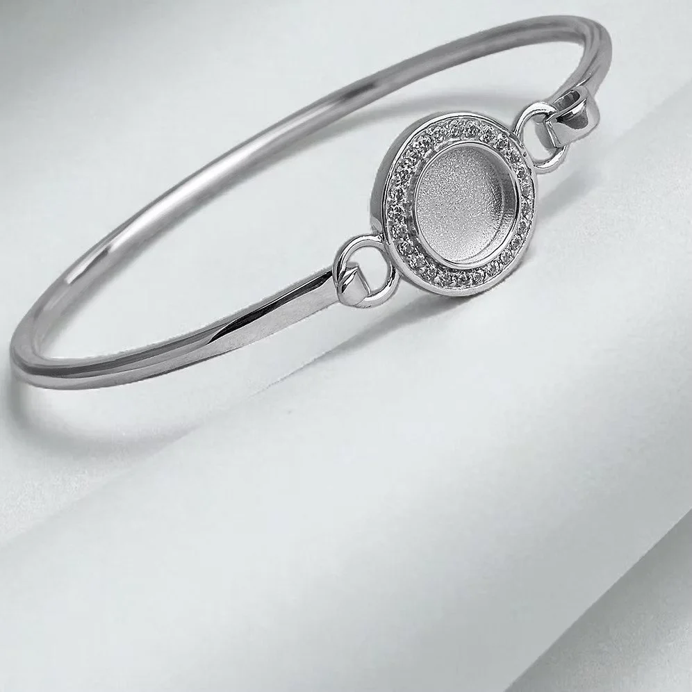 925 Silver CZ Halo Bangle