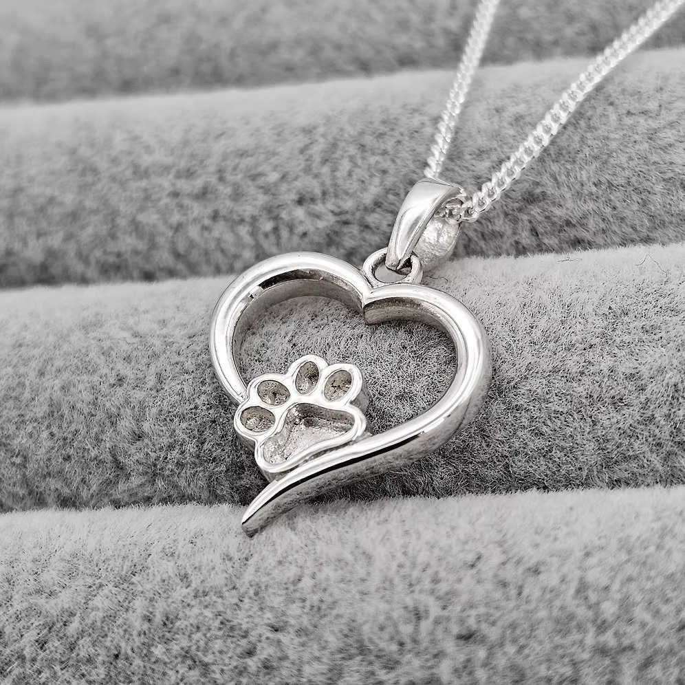 925 Silver Heart Paw Memorial Pendant