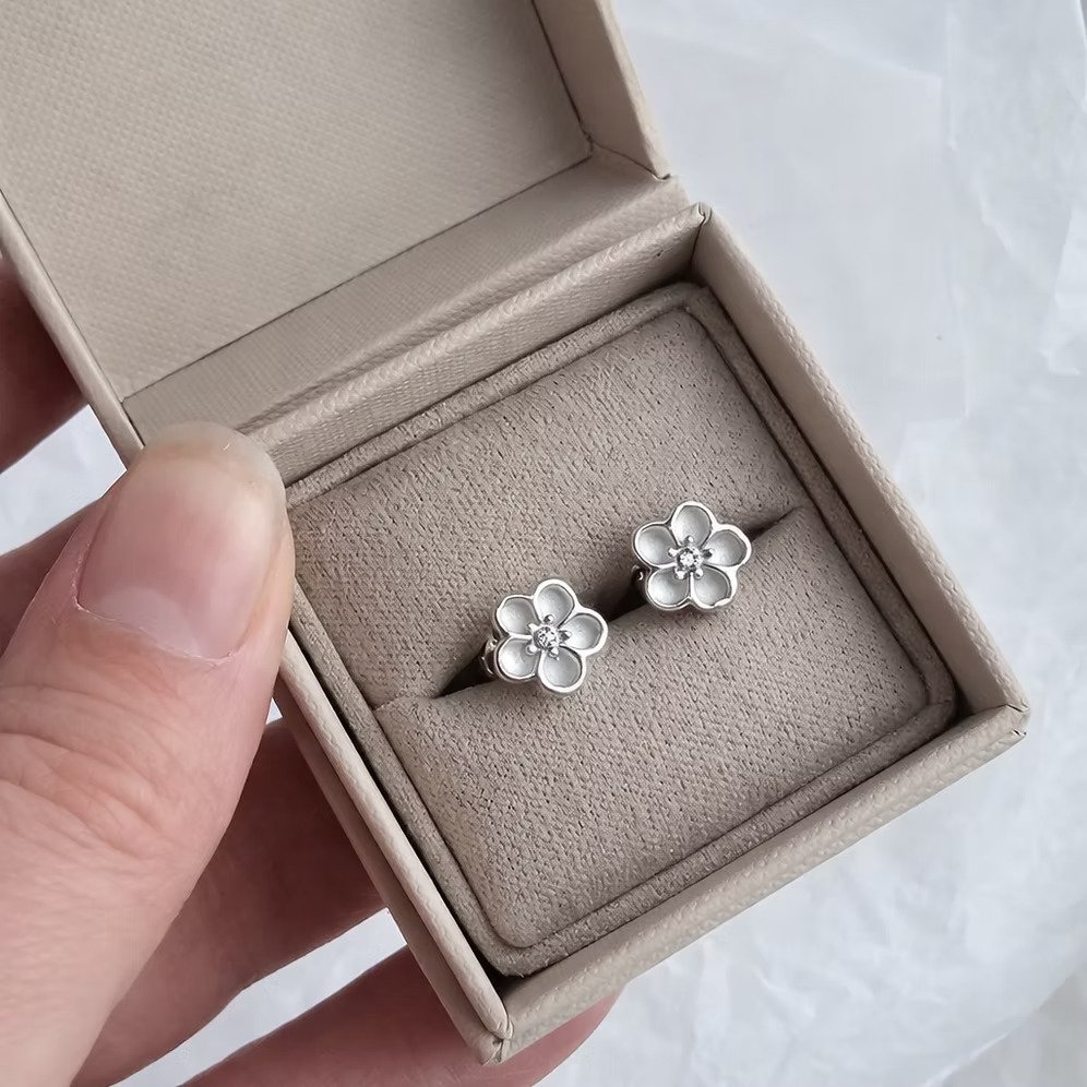 925 Silver Forget-Me-Not Memorial Earrings