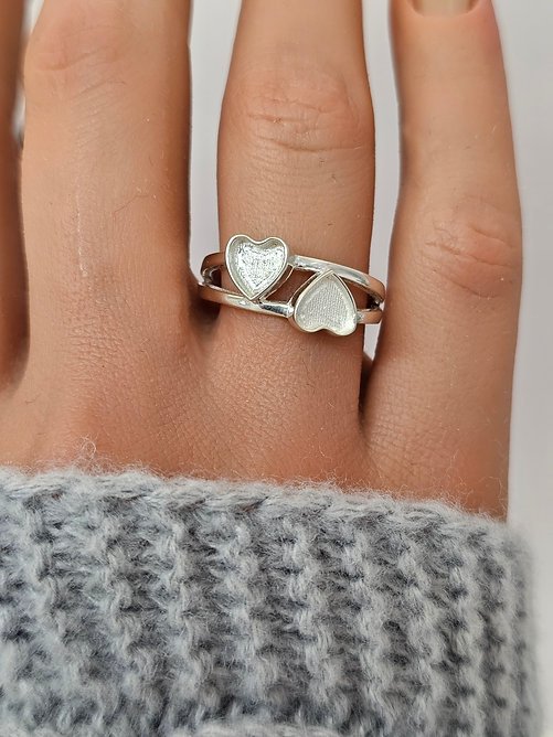 925 Silver Double Heart Memorial Ring
