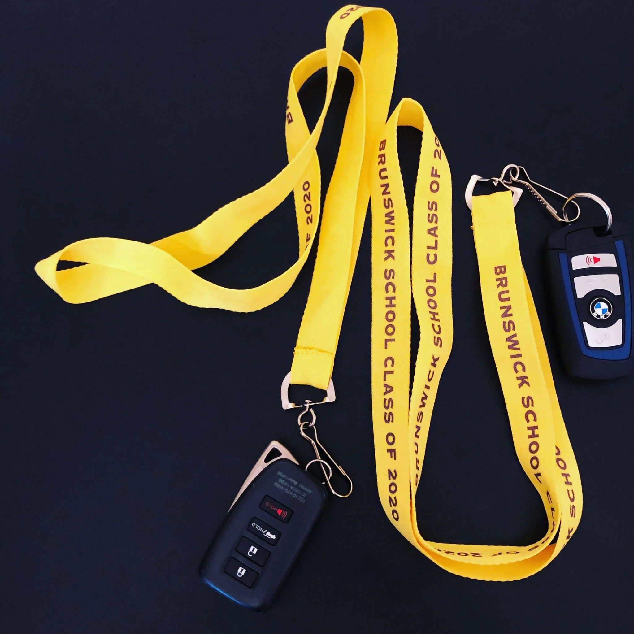 Brunswick School Class of 2020 yellow lanyard with car keys