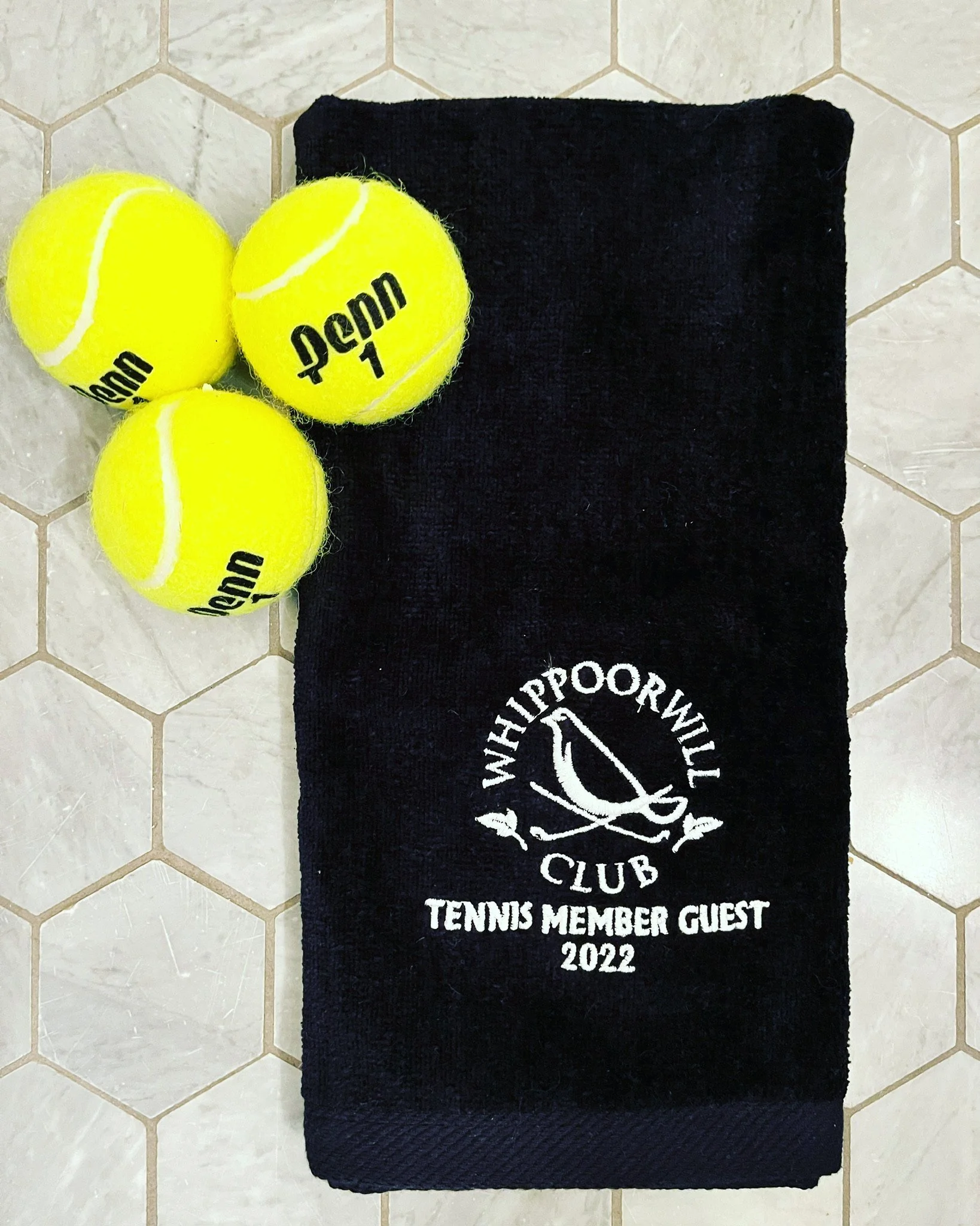 Whippoorwill Club tennis towel with Penn tennis balls