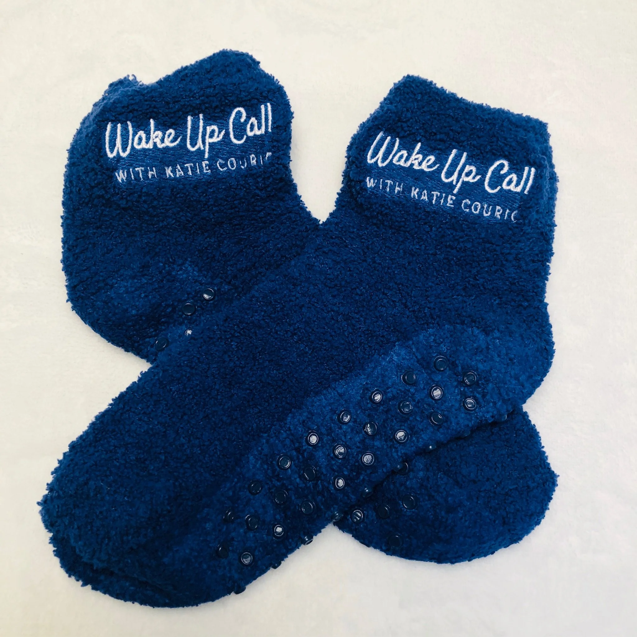 Wake Up Call fuzzy blue socks with non-slip grips