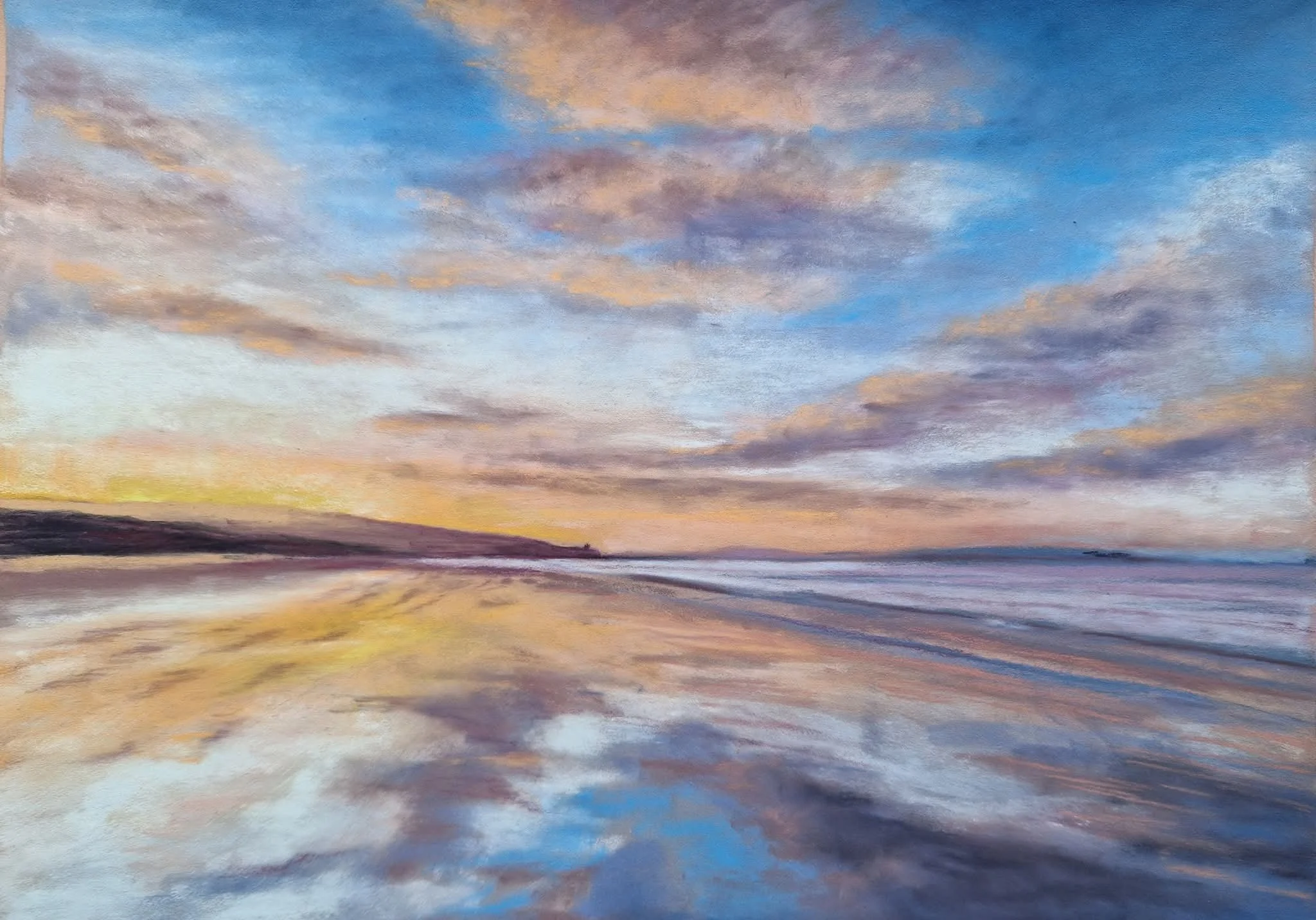 Portstewart Strand, by Jacqué McNeill; Soft pastel; Unframed dimensions 30 x 45 cm; Framed dimensions - 44 x 57 cm; Price £220.00
