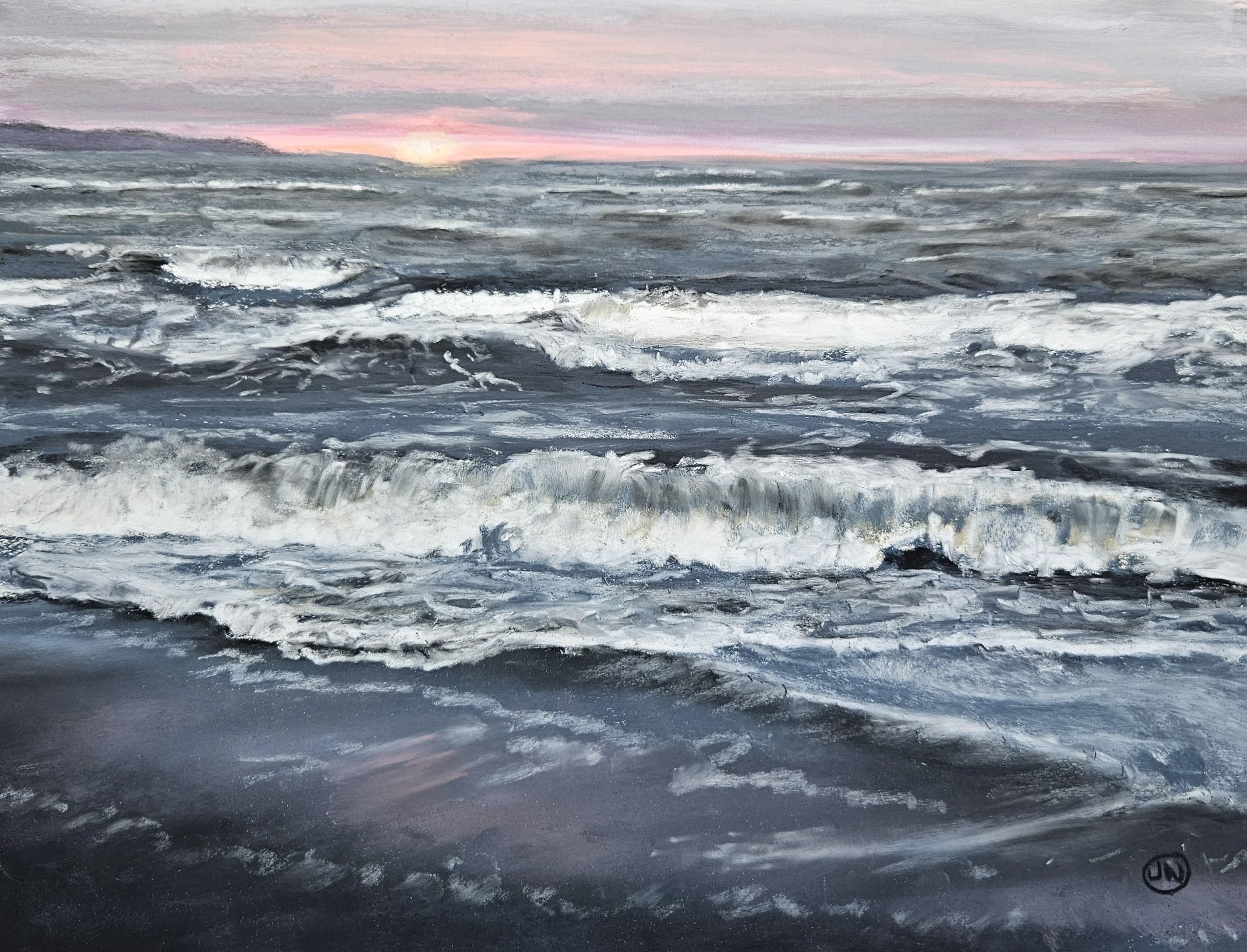 Last of the light; by Julie Wilson; soft pastel; Unframed dimensions - 30 x 40 cm; Framed dimensions 38 x 48 cm; Price £400.00