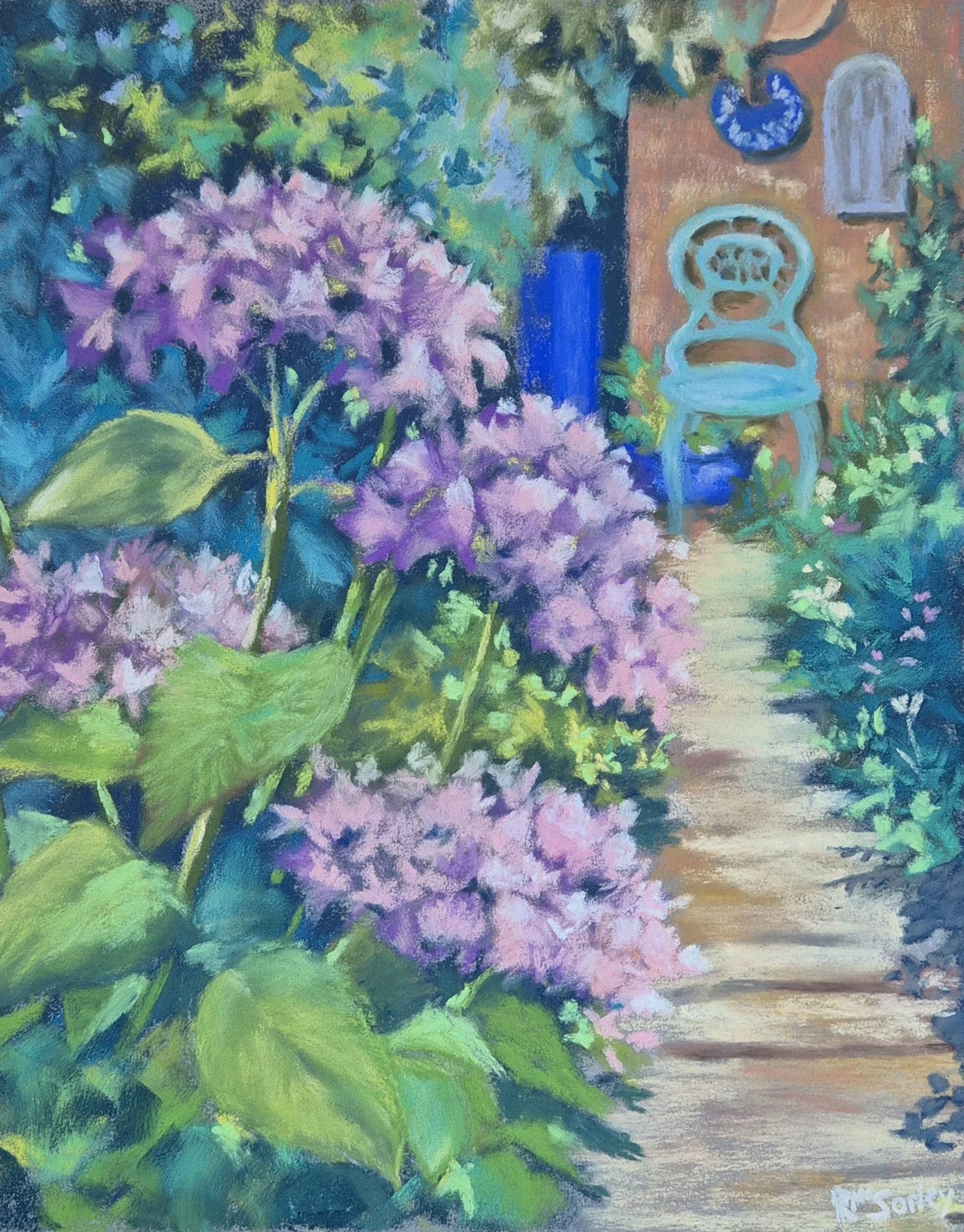 The garden path, by Regina McSorley; Soft pastel; Unframed dimensions - 28 x 22 cm; Framed dimensions - 51 x 44 cm; Price £255.00