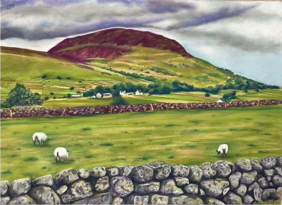 Carnalbanagh Slemish, by Ursula Meehan.
Soft pastel.
Artwork - 30cm x 48cm.
Framed - 60cm x 78cm.
Price - £270