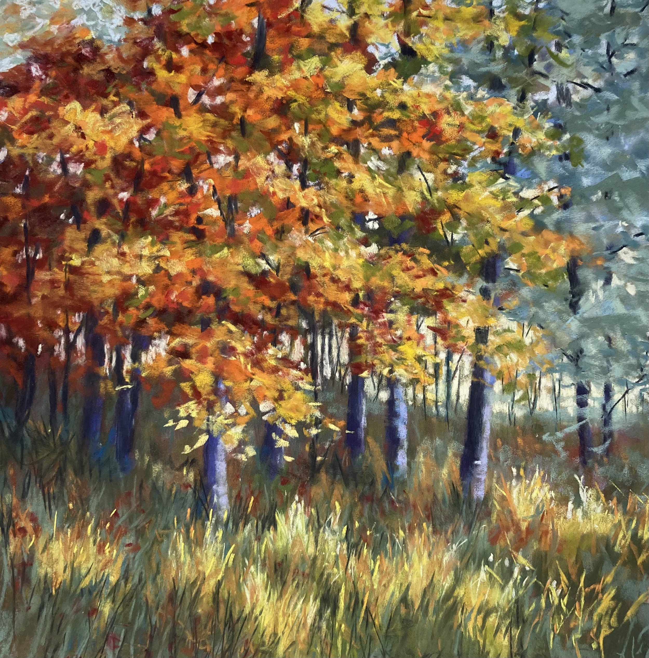 Where Autumn Dreams Begin - Catherine McKeever, soft pastels, 40cm x 40cm artwork, 50cm x 50cm framed. £480.