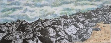 Rocks and Sea, by Claire Buckley.
Mixed dry media.
Artwork - 15cm x 40cm
Framed - 32cm x 54cm
Price - £270