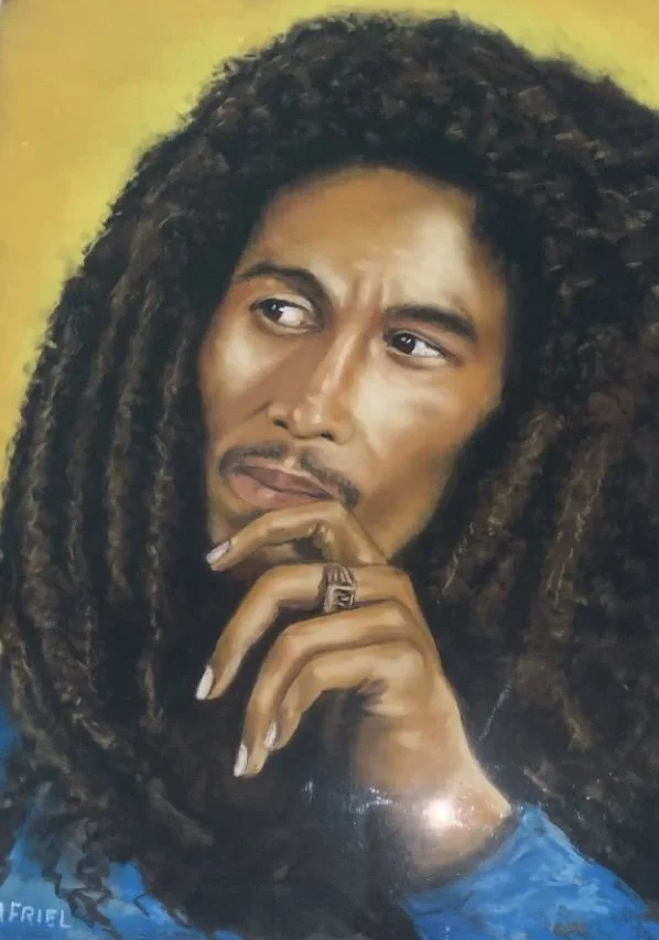 Bob Marley, by Michael Friel; Soft pastel; Unframed dimensions - 45 x 32 cm; Framed dimensions 62 x 49 cm; Price £550.00