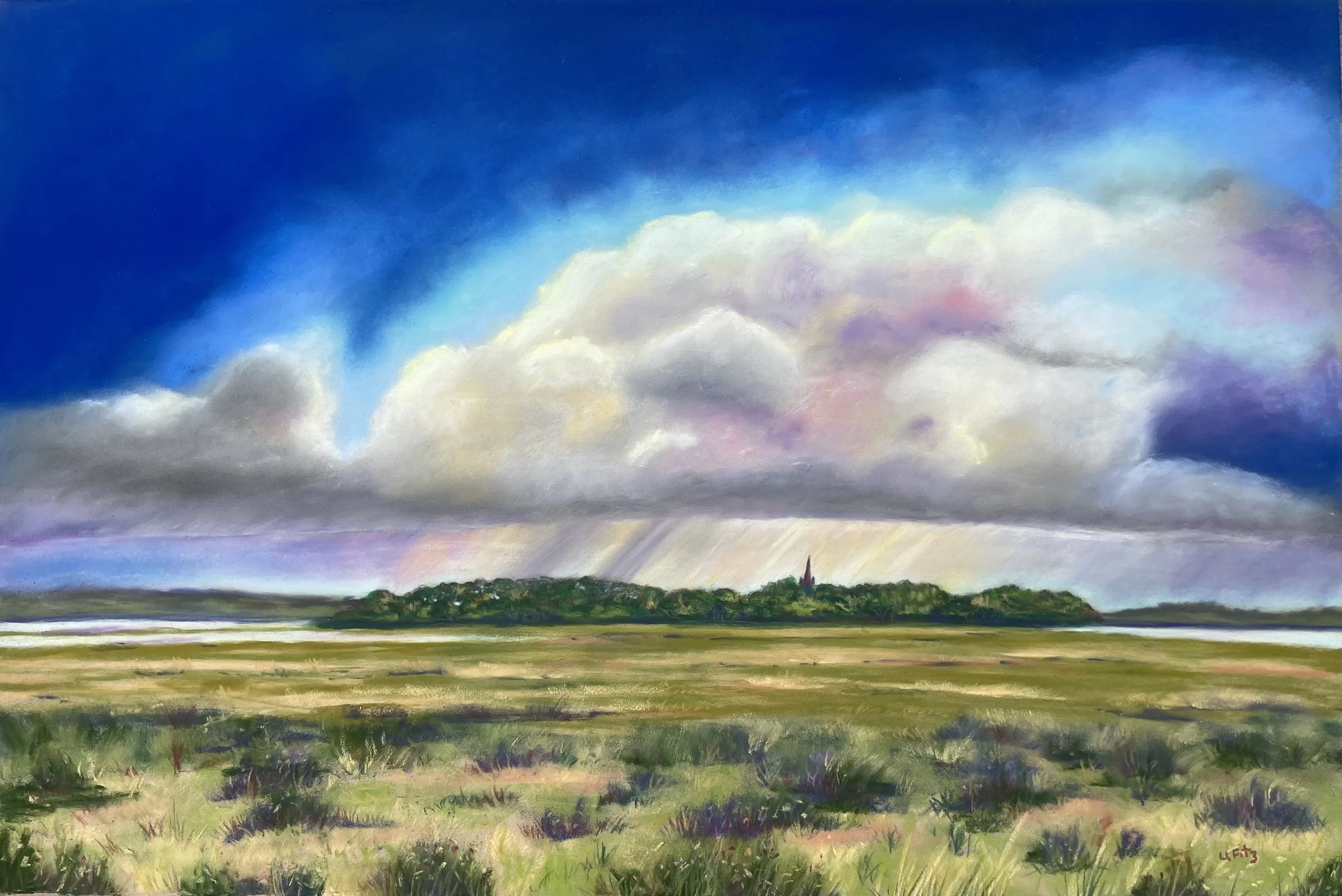 Church island, by Ursula Meehan; Soft pastel; Unframed dimensions - 29 x 44 cm; Framed dimensions - 53 x 68 cm; Price £265.00