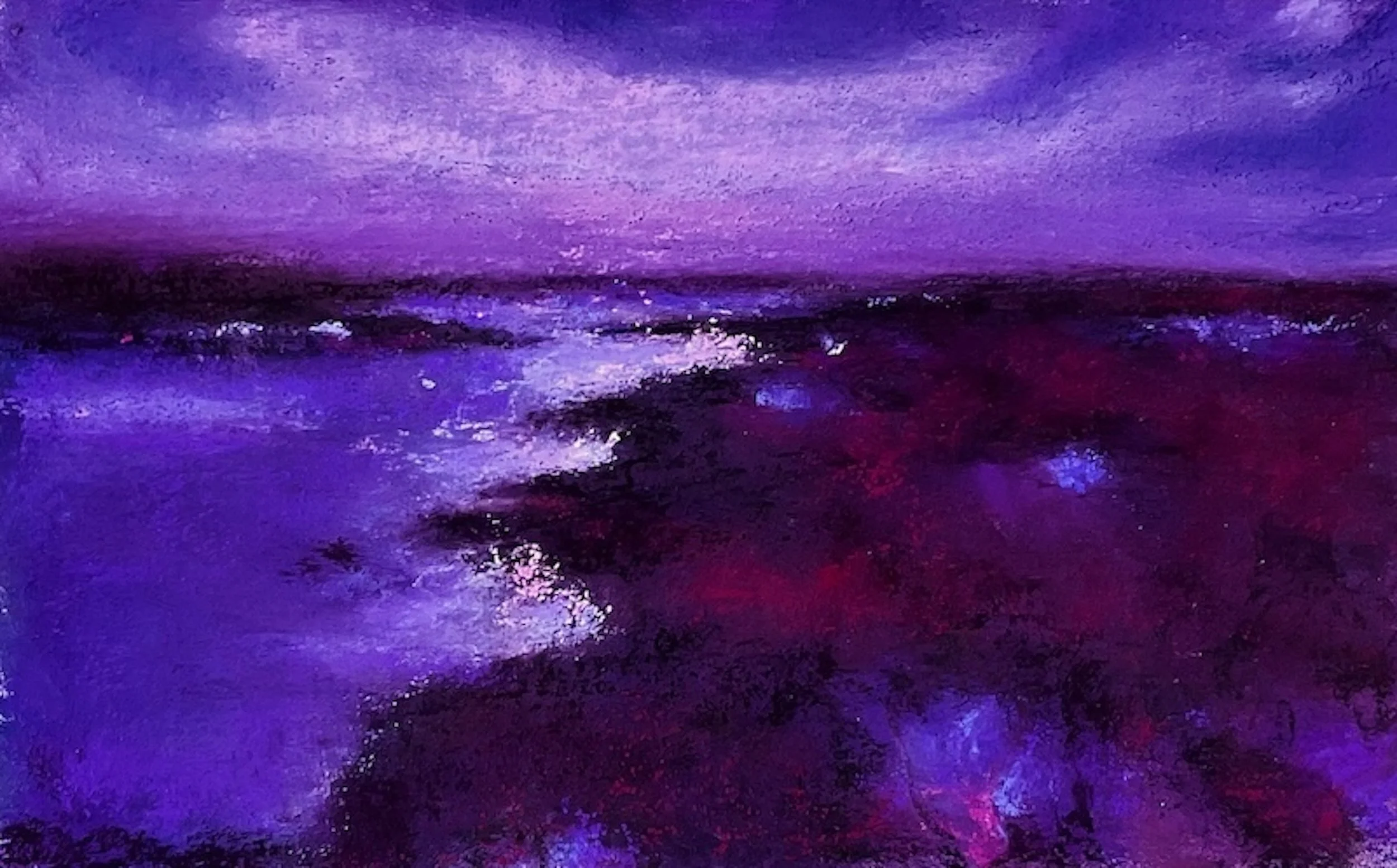 Midnight Tide, by Brid Lyons.
Pastel on watercolour paper.
Artwork size - 26cm x 40cm.
Framed size - 40cm x 68cm.
Price - £350