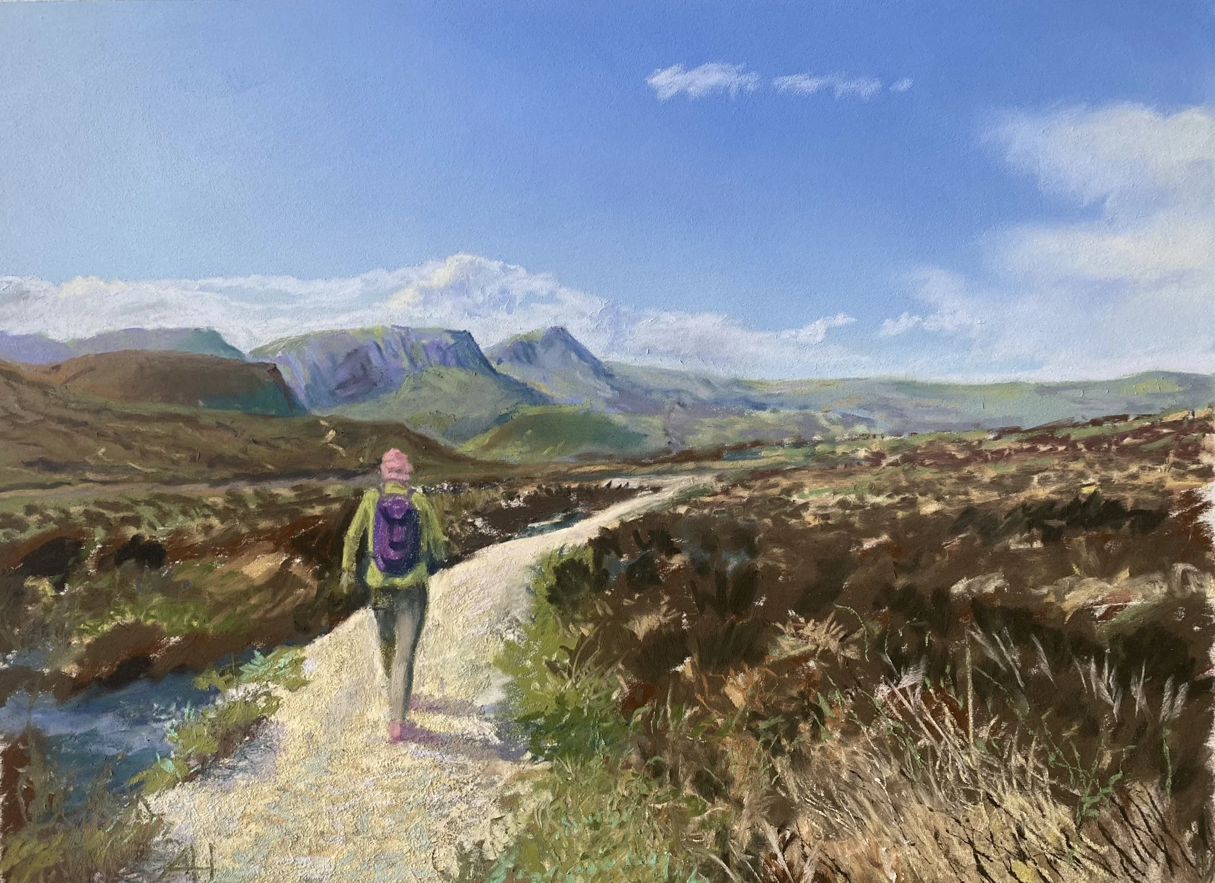 In the hills of Donegal, by Anthony Haughey; Soft pastel; Unframed dimensions - 30 x 40 cm; framed dimensions - 48 x 58 cm; Price £285.00