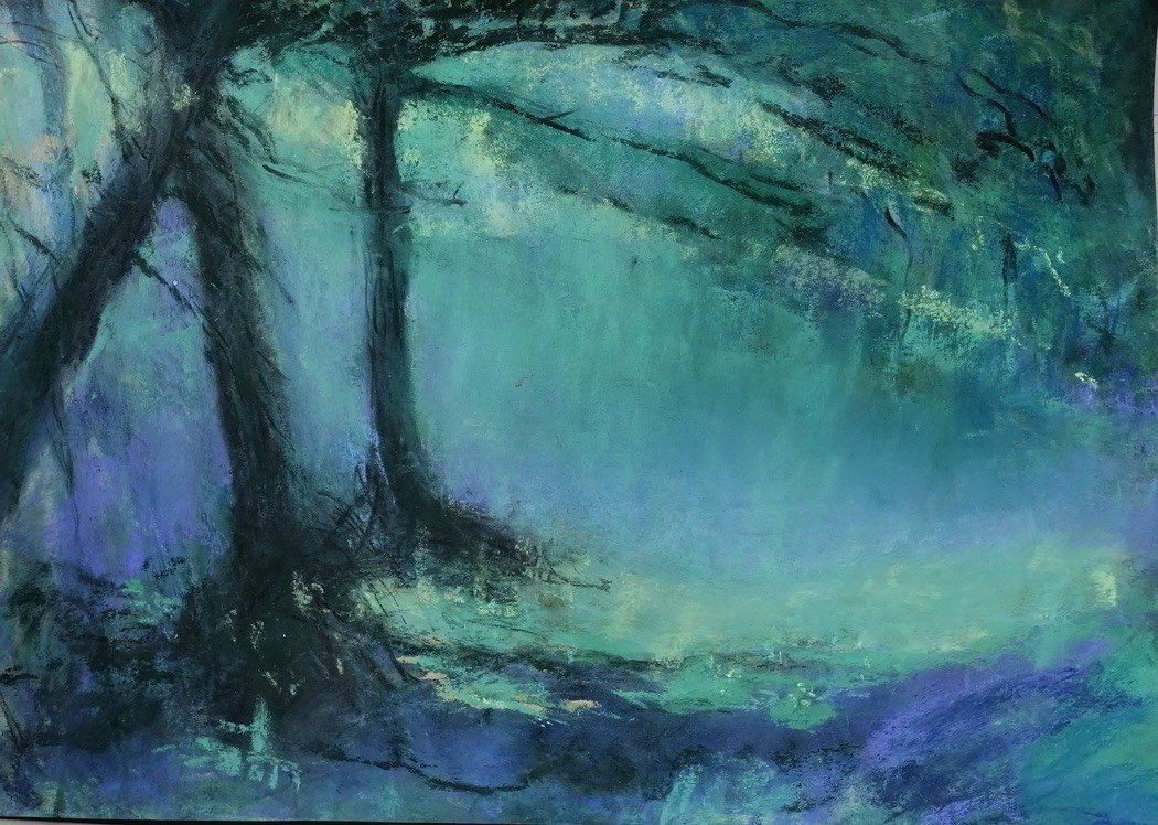 Bathed - Brid Lyons, soft pastels, 26cm x 31cm artwork, 42cm x 52cm framed size. £400.