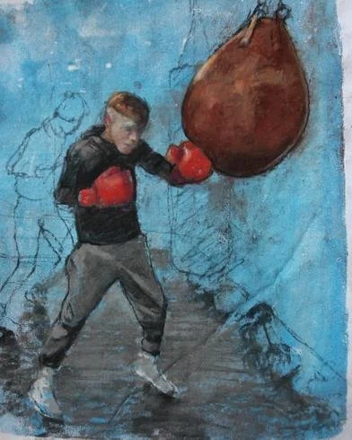 Punch bag, by Sean McGibbon.
Mixed dry media.
Artwork - 24cm x 19cm.
Framed - 42cm x 36cm.
Price - £325