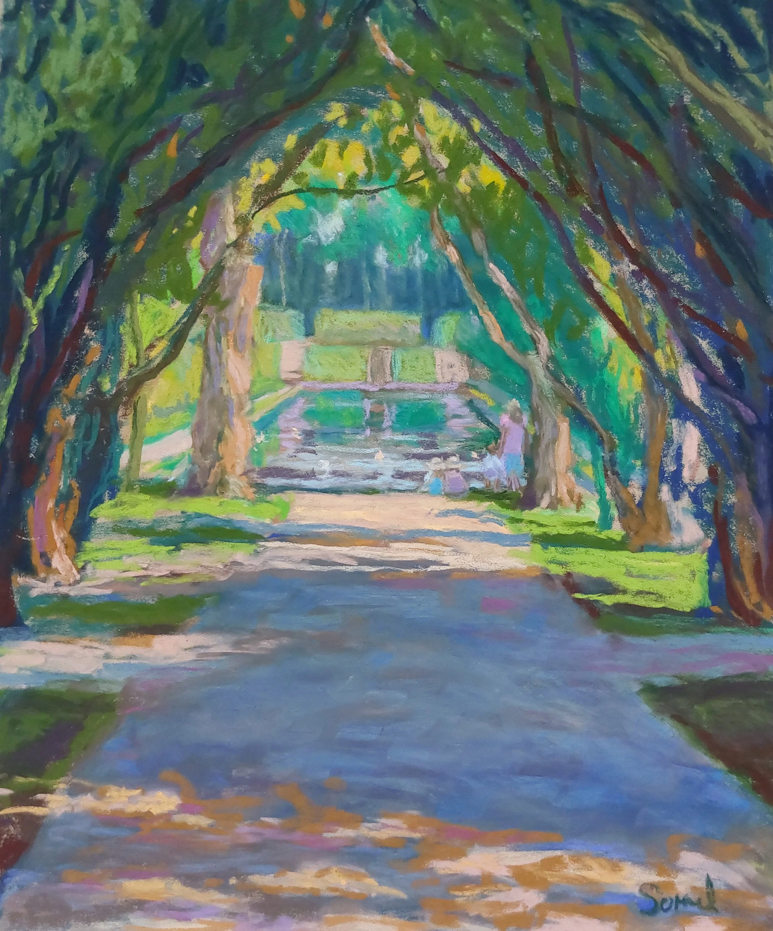 Through The Yews To The Long Canals - Sorrel Wills, soft pastels, 29cm x 23cm artwork size, 49cm x 43cm. £265