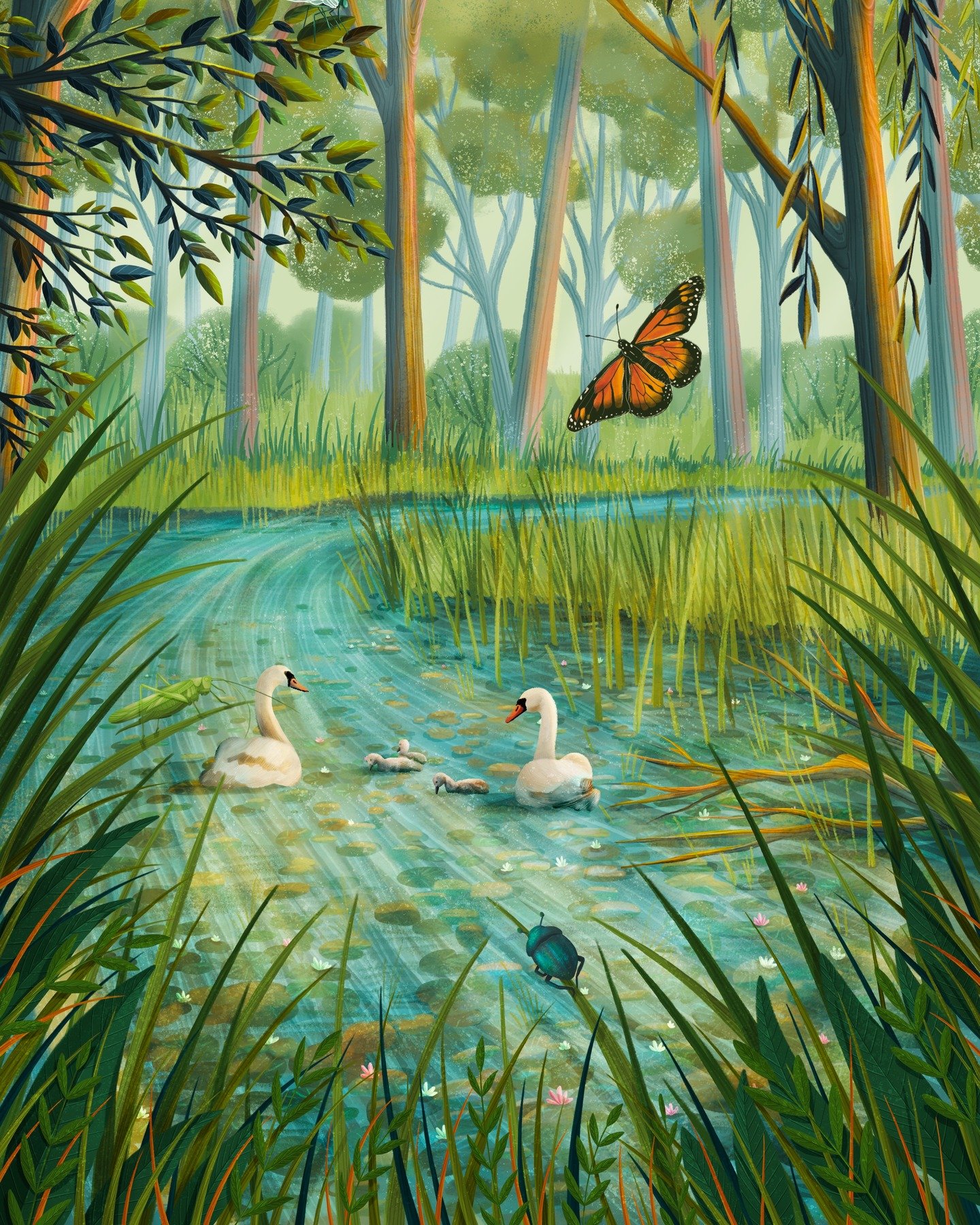 Recently I was back in the town where my closest family lives and honestly… not coming to this spot at the river in the middle of the woodland? No way I could not do it. This little green river hidden in the trees always pulls me in. The woode