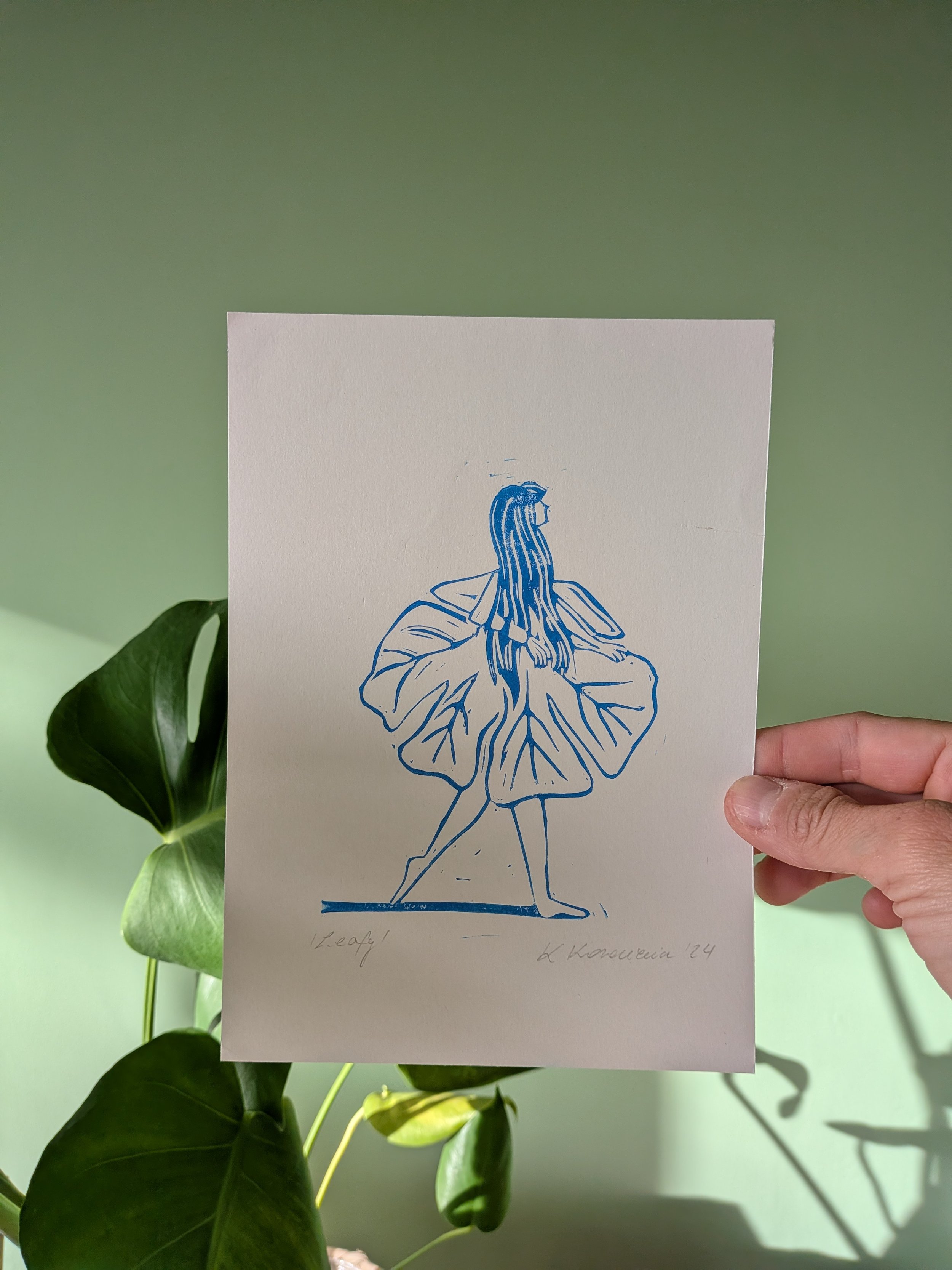 leafy - archive lino print