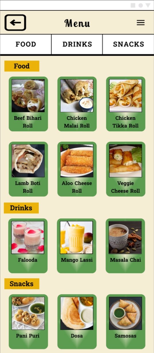 The Mockup for the Menu Page