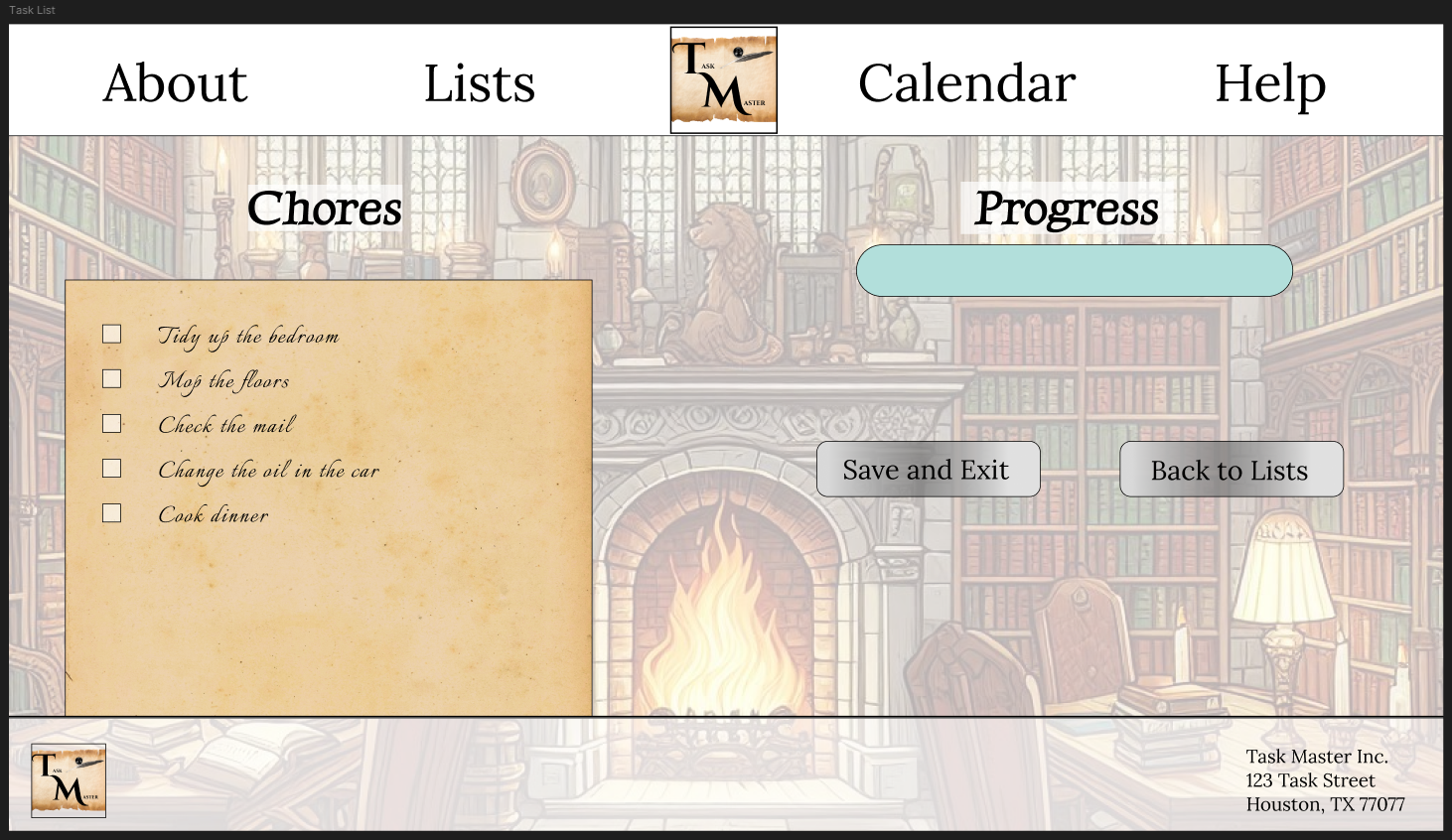 Task List Page Mockup