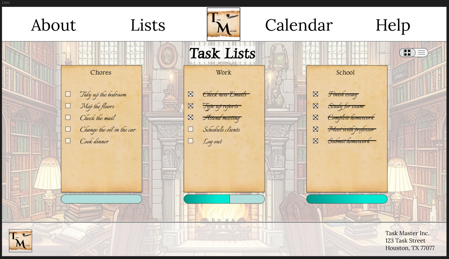 Lists Page Mockup