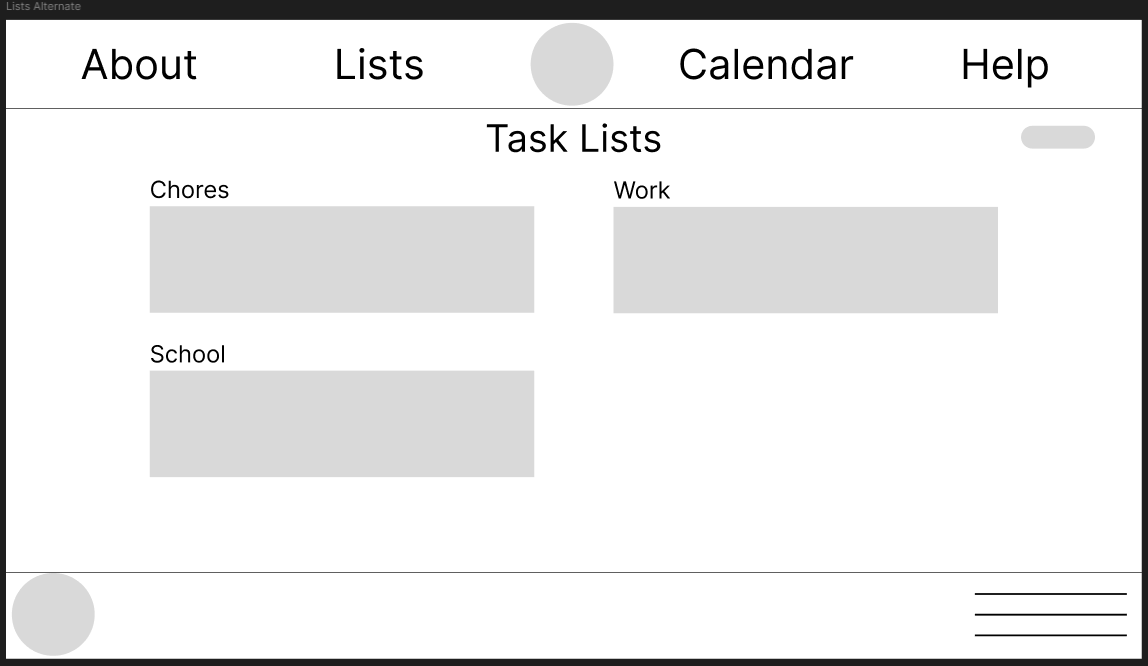 Alternate Lists Page Wireframe