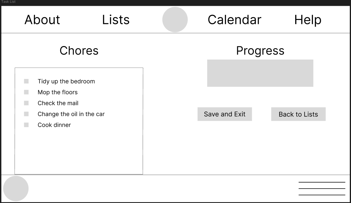 Task List Wireframe