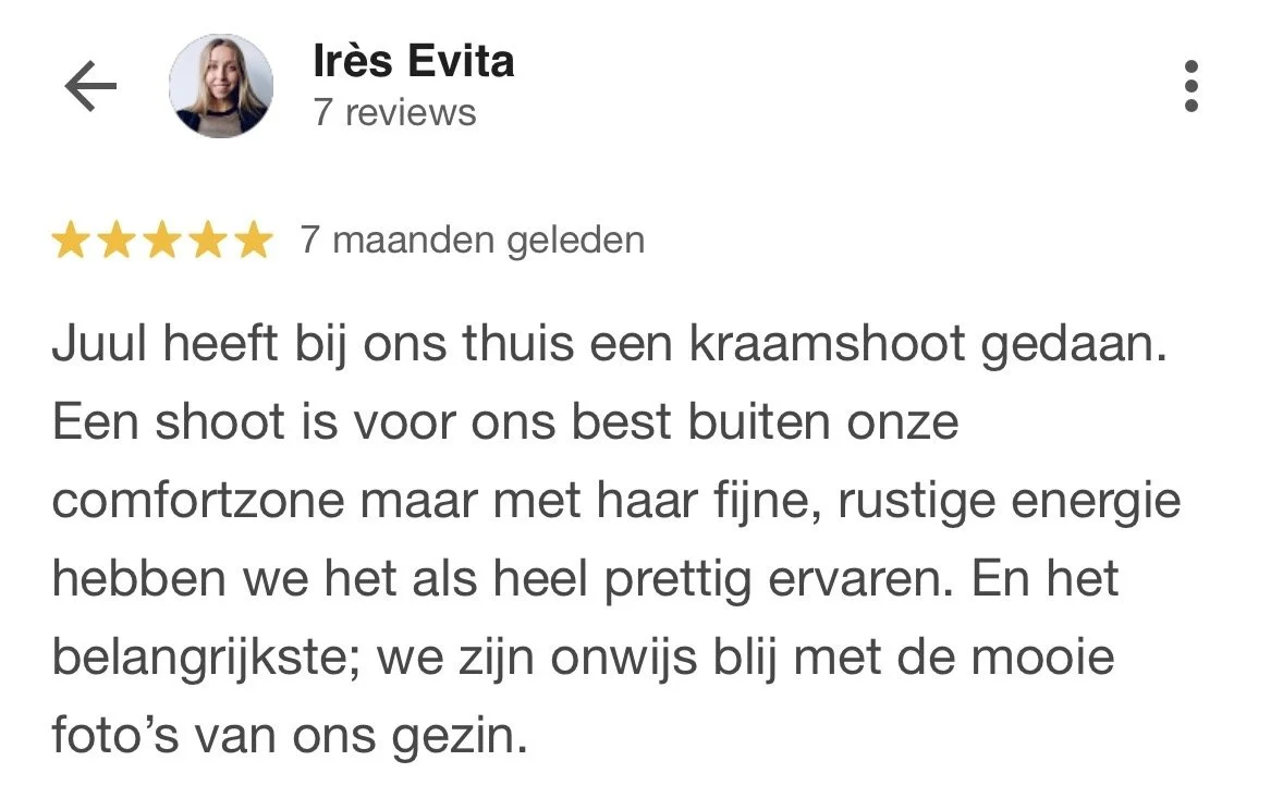 Review over kraamtijd shoot bij Juul van Wandelen