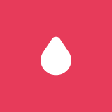 Red background with a white teardrop shape in the center