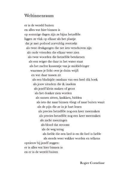 Weltinnenraum, gedicht geschreven door Rogier Cornelisse, ingesproken door Trudi Klever