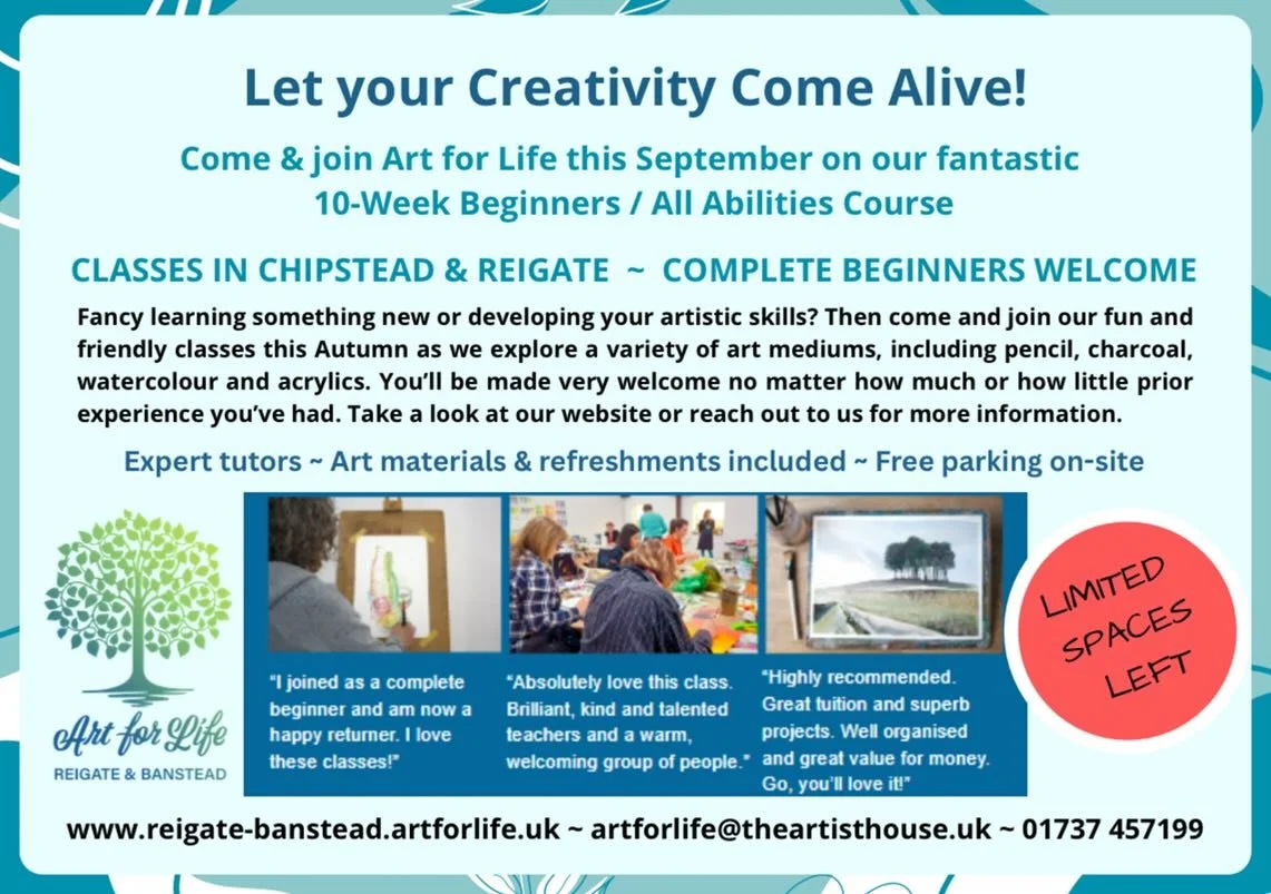Autumn Courses open and filling up fast! Come and join us &amp; try something new this September. Art classes for complete beginners to those wanting to practice more and learn some new techniques. Brilliant experienced tutors and 3 hours each week t