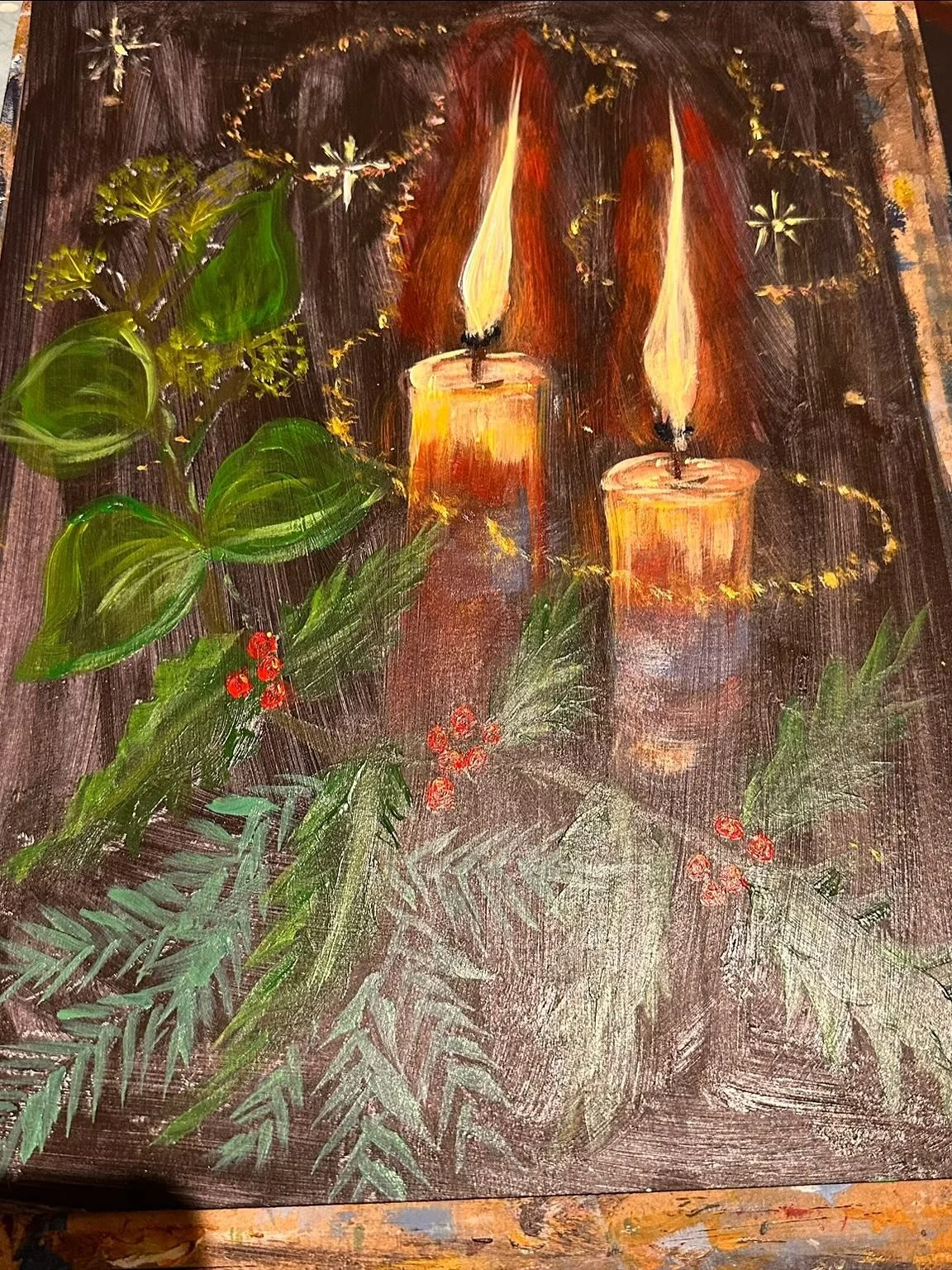 Back with an acrylics bang to kick off this half term! Wonderful monochrome portraits and Christmassy candles.