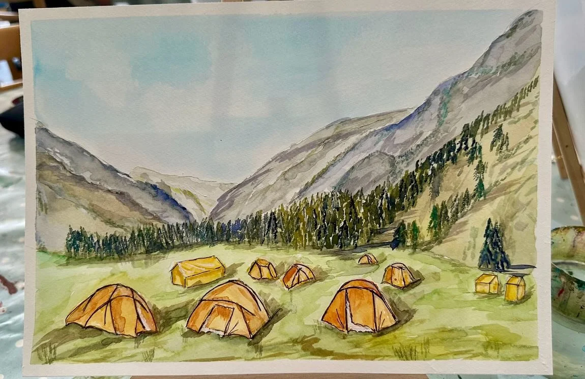 Great to be kicking off our 5 weeks of Mastering Watercolour with these wonderful camping landscapes!